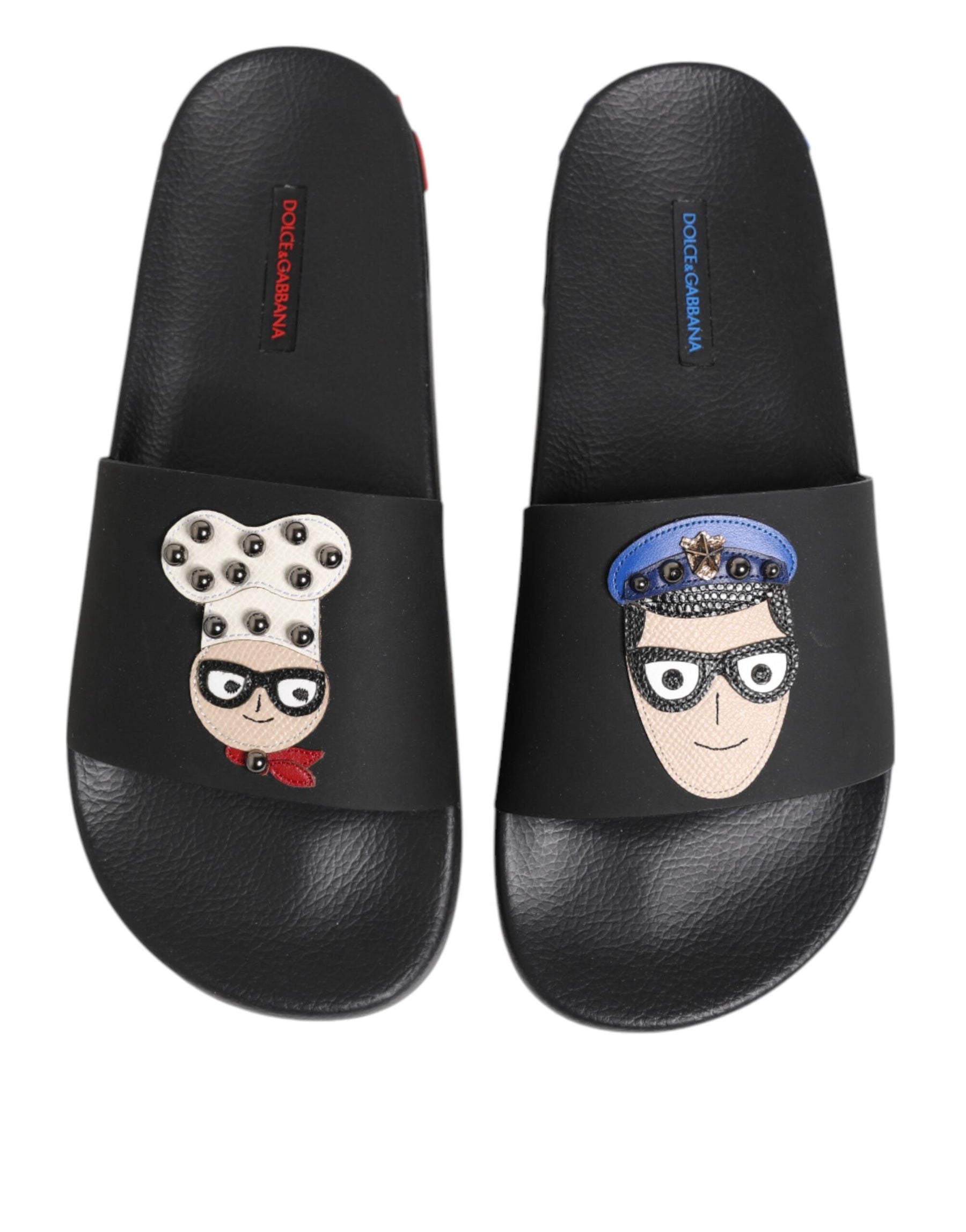 Dolce & Gabbana Black Leather Slides Flats Beachwear Shoes | Regal Royce