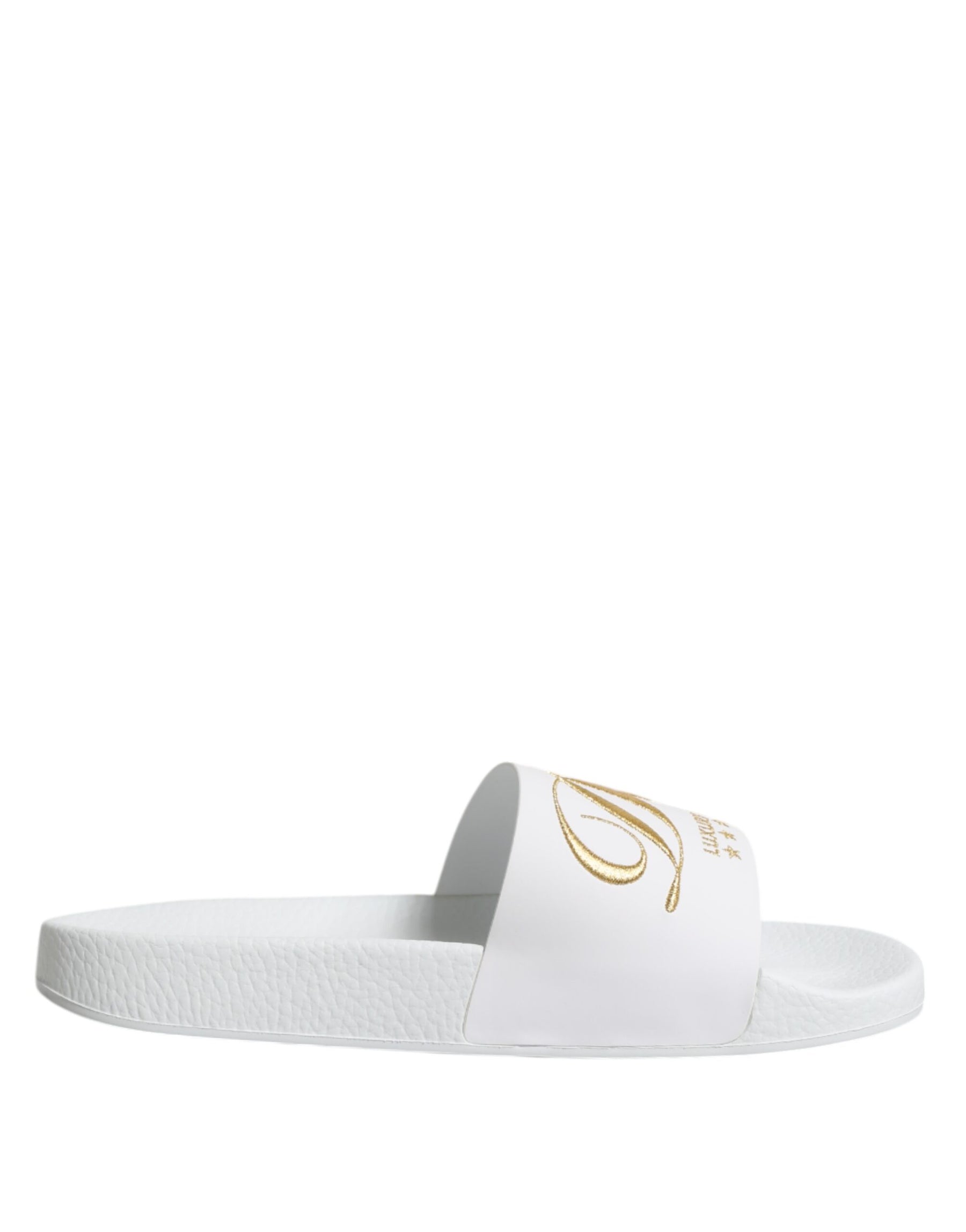 Dolce & Gabbana White Leather Slides Sandals Beachwear Shoes | Regal Royce