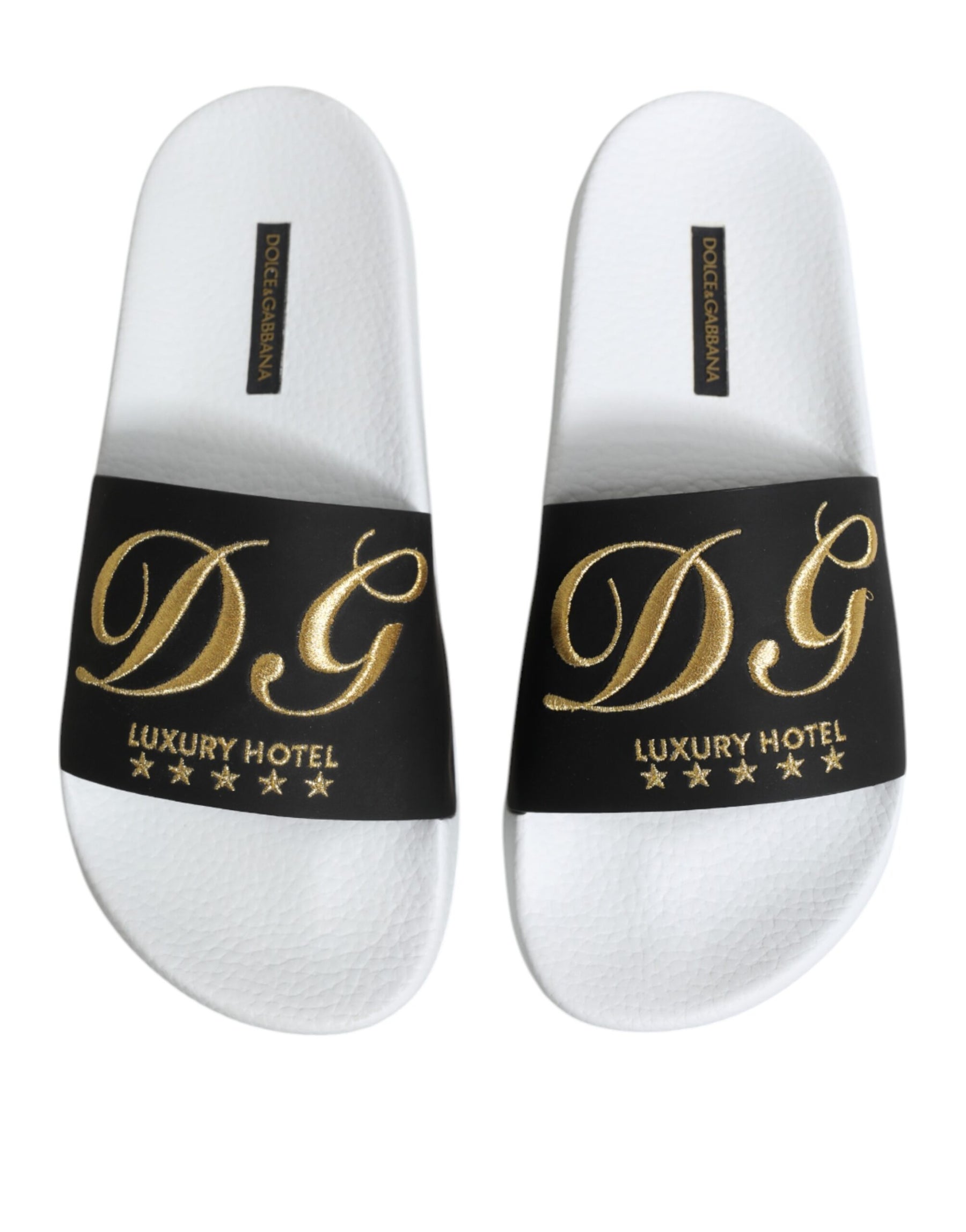 Dolce & Gabbana White Black Leather Sandals Beachwear Shoes | Regal Royce