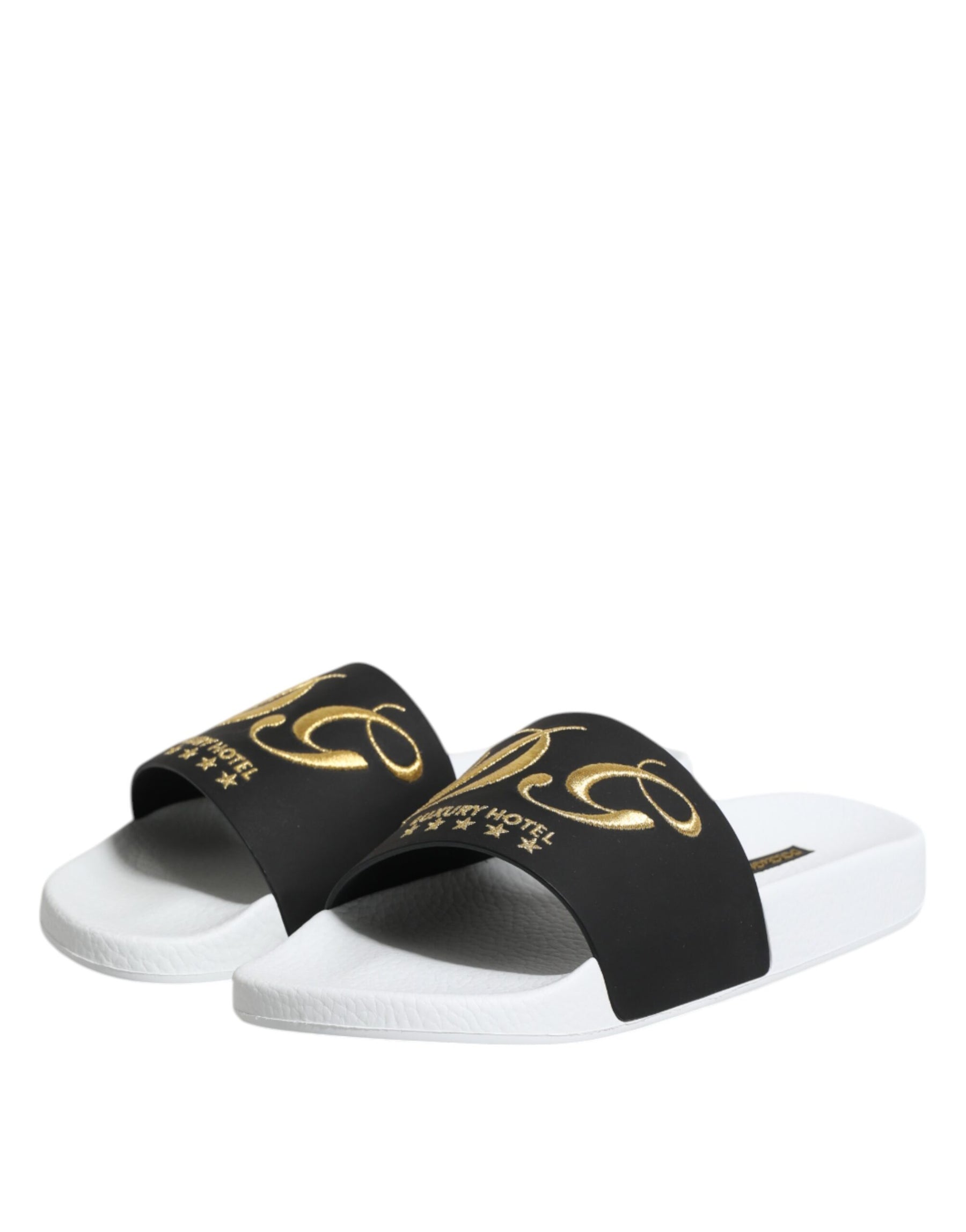 Dolce & Gabbana White Black Leather Sandals Beachwear Shoes | Regal Royce