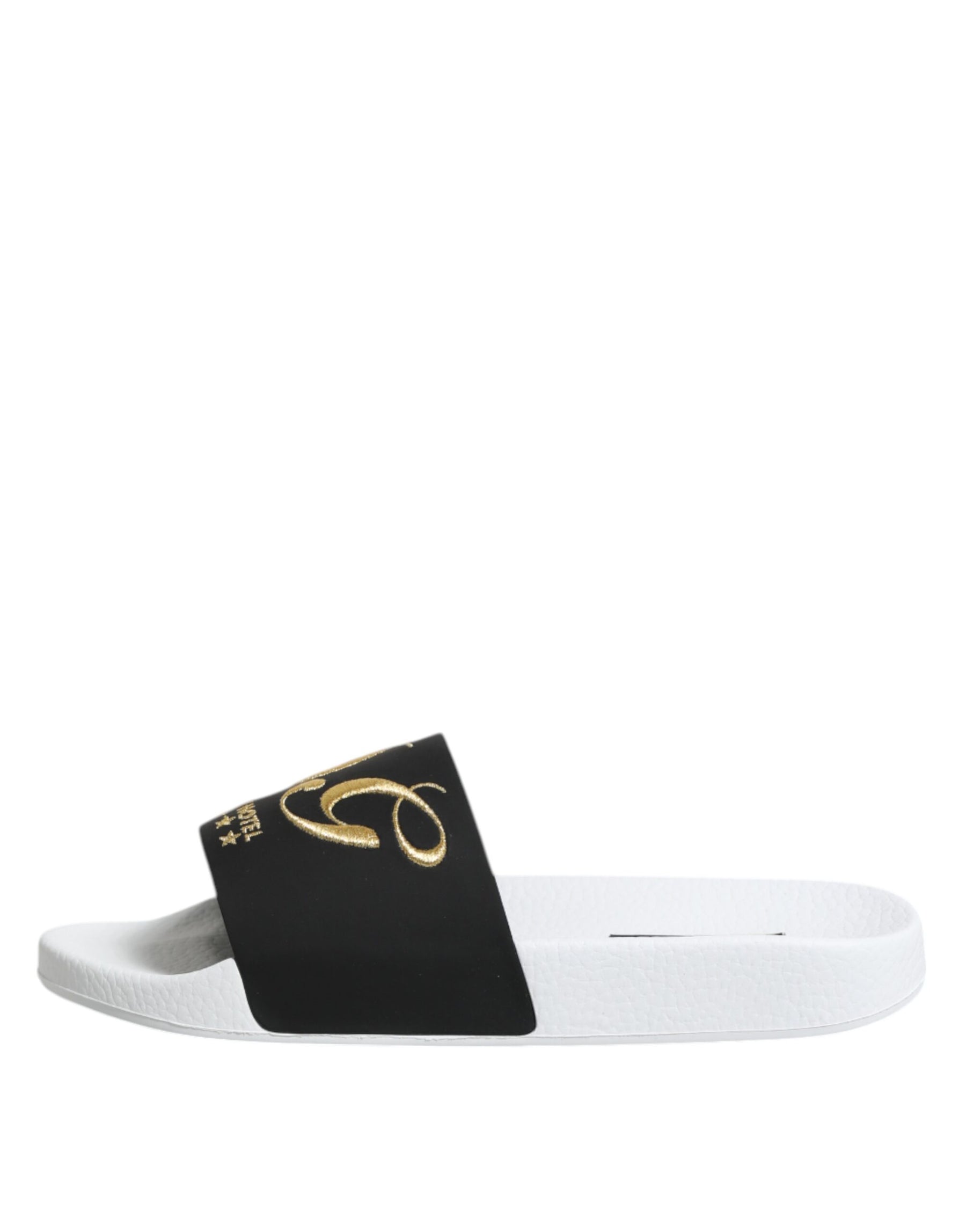 Dolce & Gabbana White Black Leather Sandals Beachwear Shoes | Regal Royce