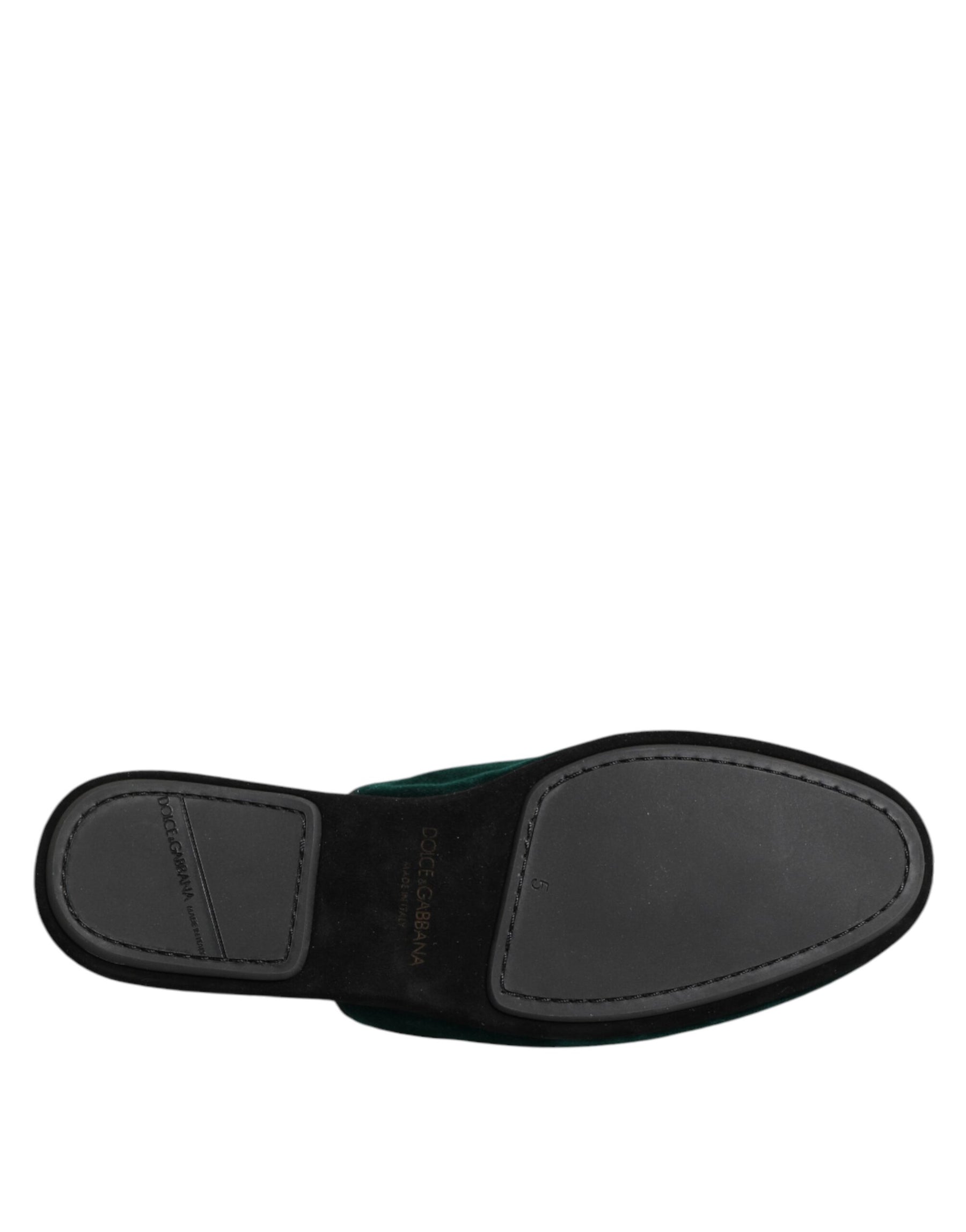 Dolce & Gabbana Green Velvet Cross Embellished Slippers Shoes | Regal Royce