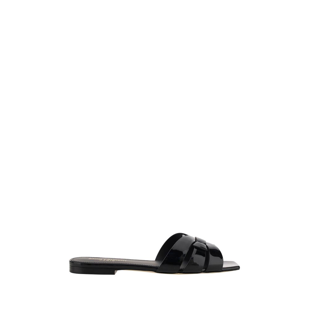 Saint Laurent Black Calf Leather Bos Taurus Flat Sandals | Regal Royce