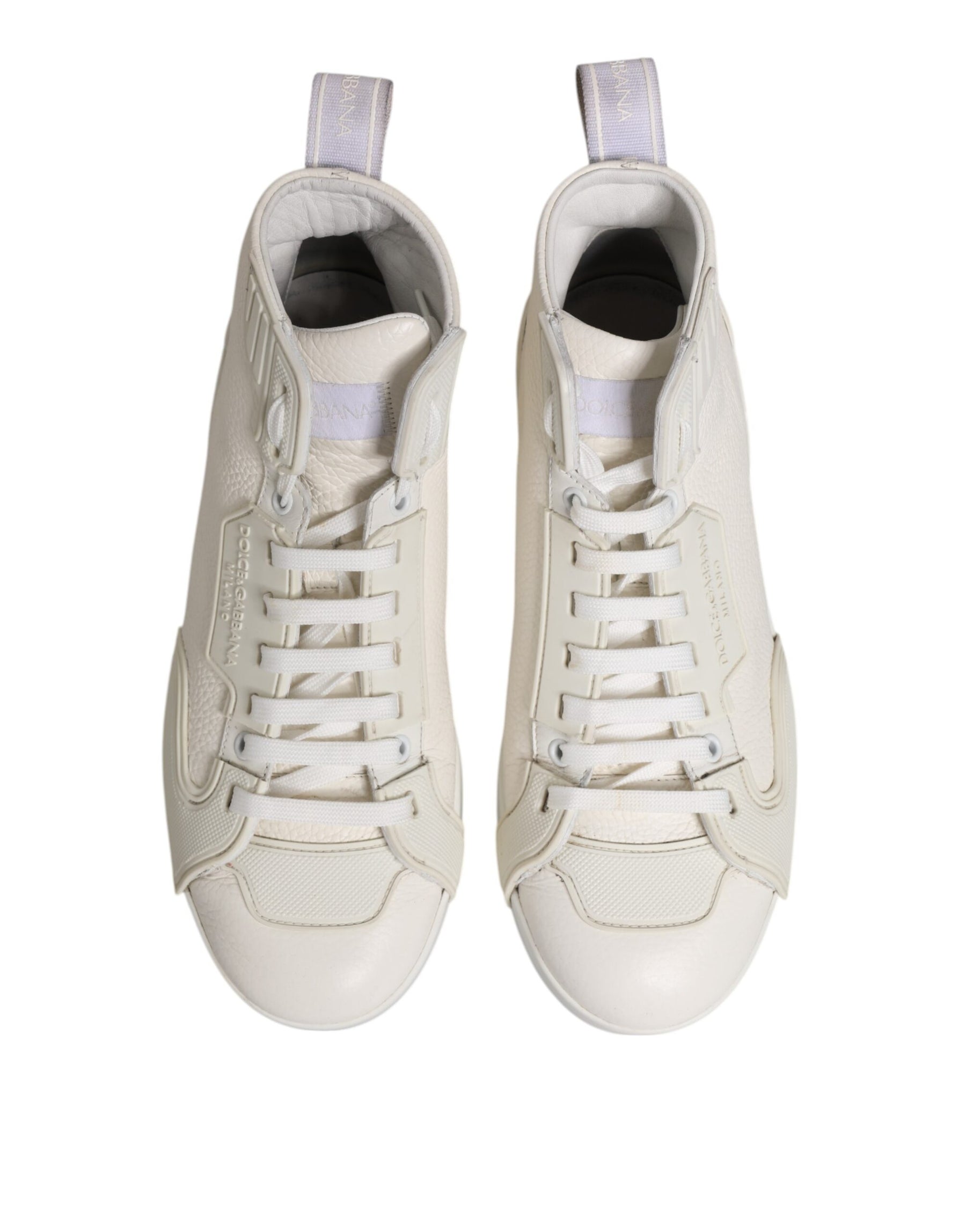 Dolce & Gabbana White Leather Mid Top Sneakers Shoes | Regal Royce