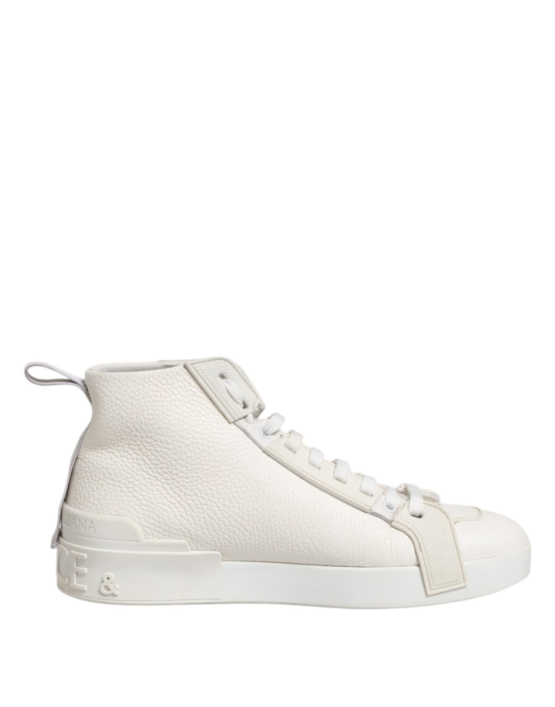 Dolce & Gabbana White Leather Mid Top Sneakers Shoes | Regal Royce