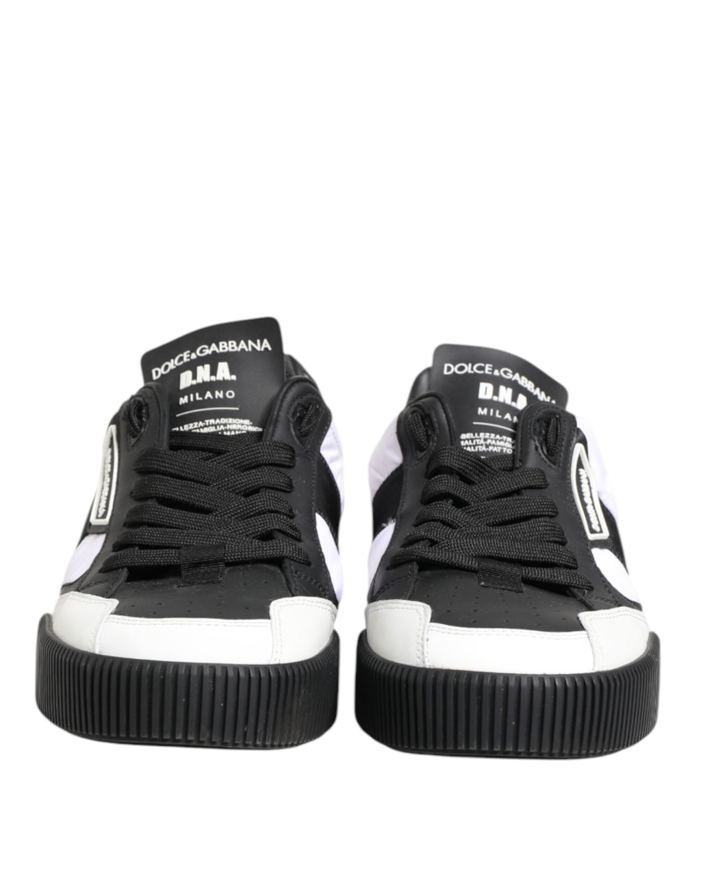 Dolce & Gabbana Black White Leather MIAMI Low Top Sneakers Shoes