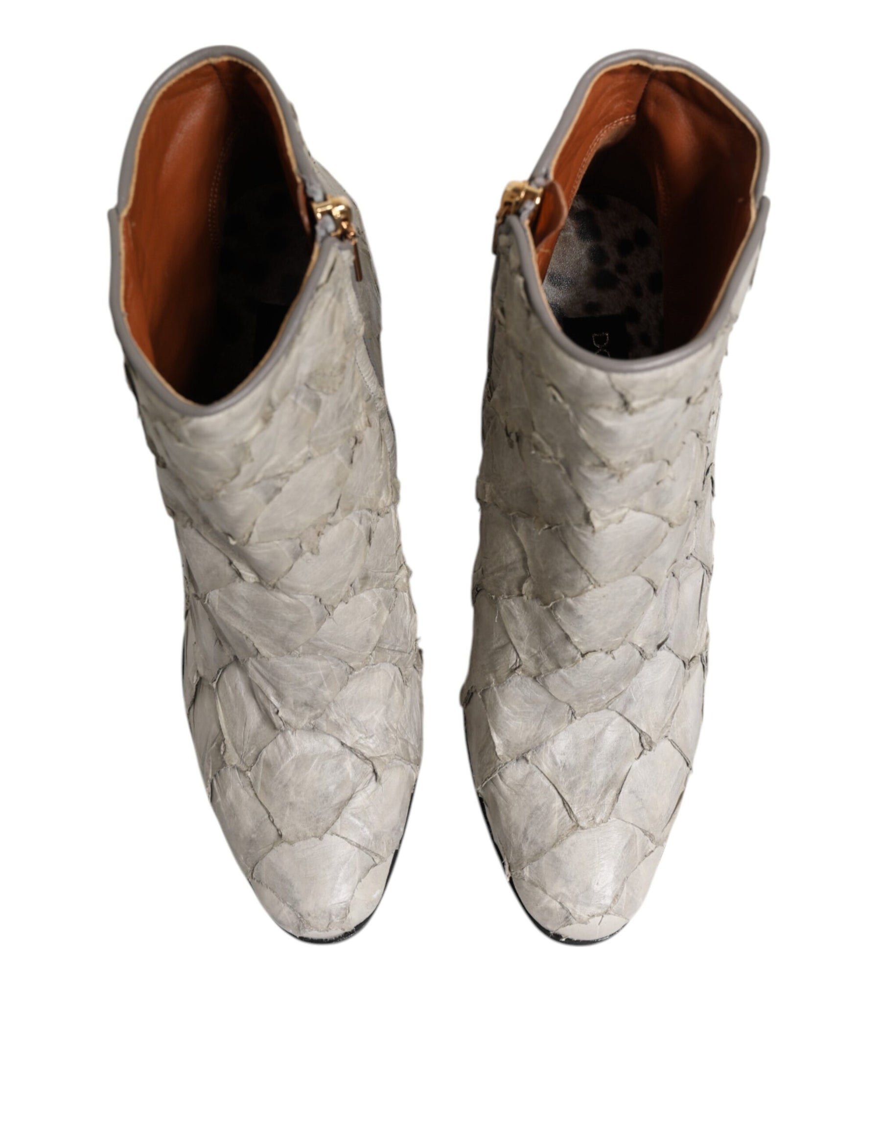 Dolce & Gabbana Off White Leather Heels Ankle Boots Shoes | Regal Royce