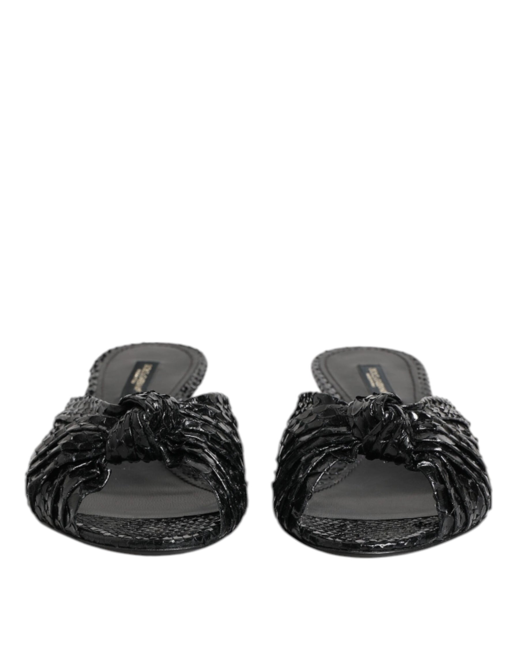 Dolce & Gabbana Black Leather Heels Slides Sandals Shoes | Regal Royce