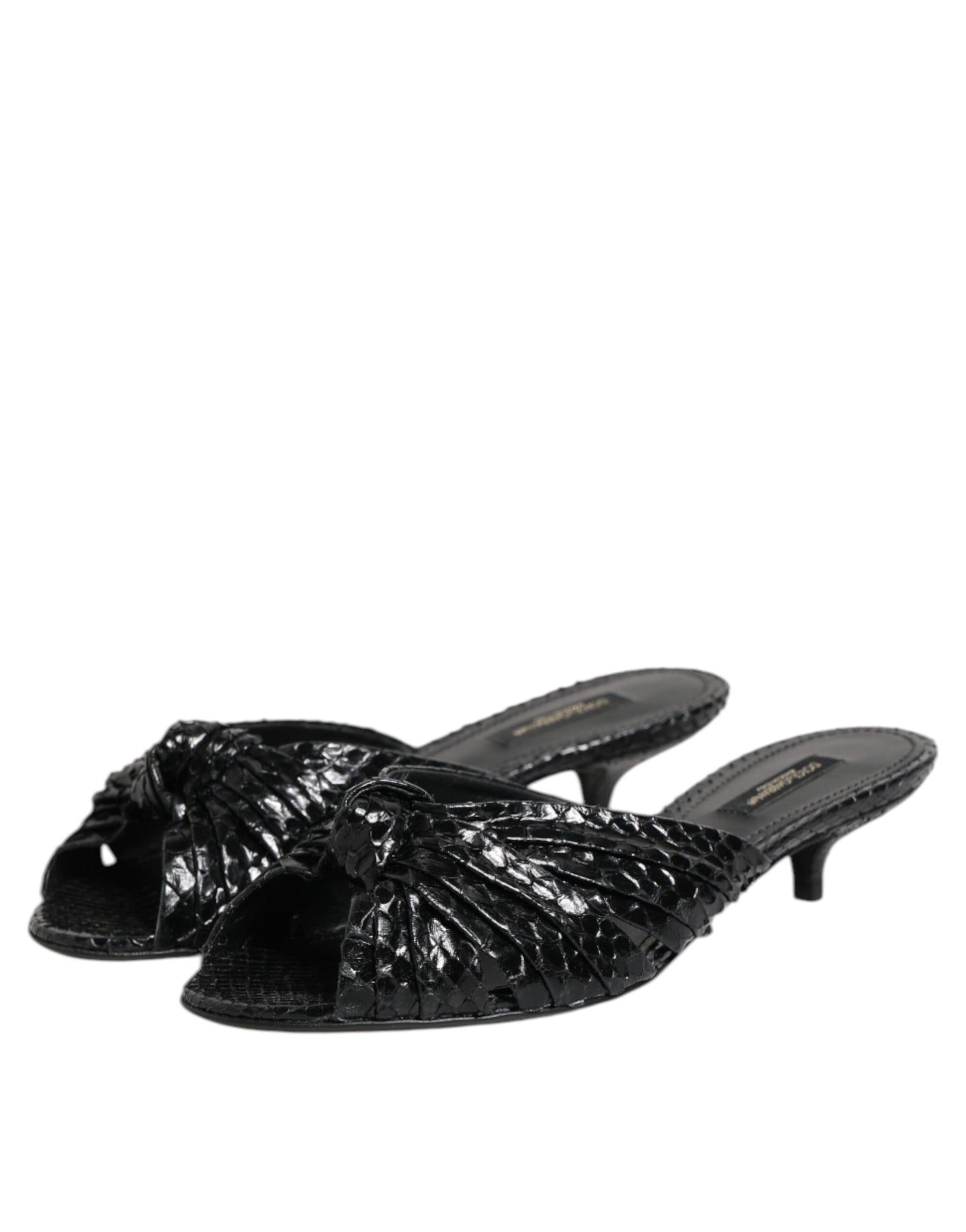 Dolce & Gabbana Black Leather Heels Slides Sandals Shoes | Regal Royce