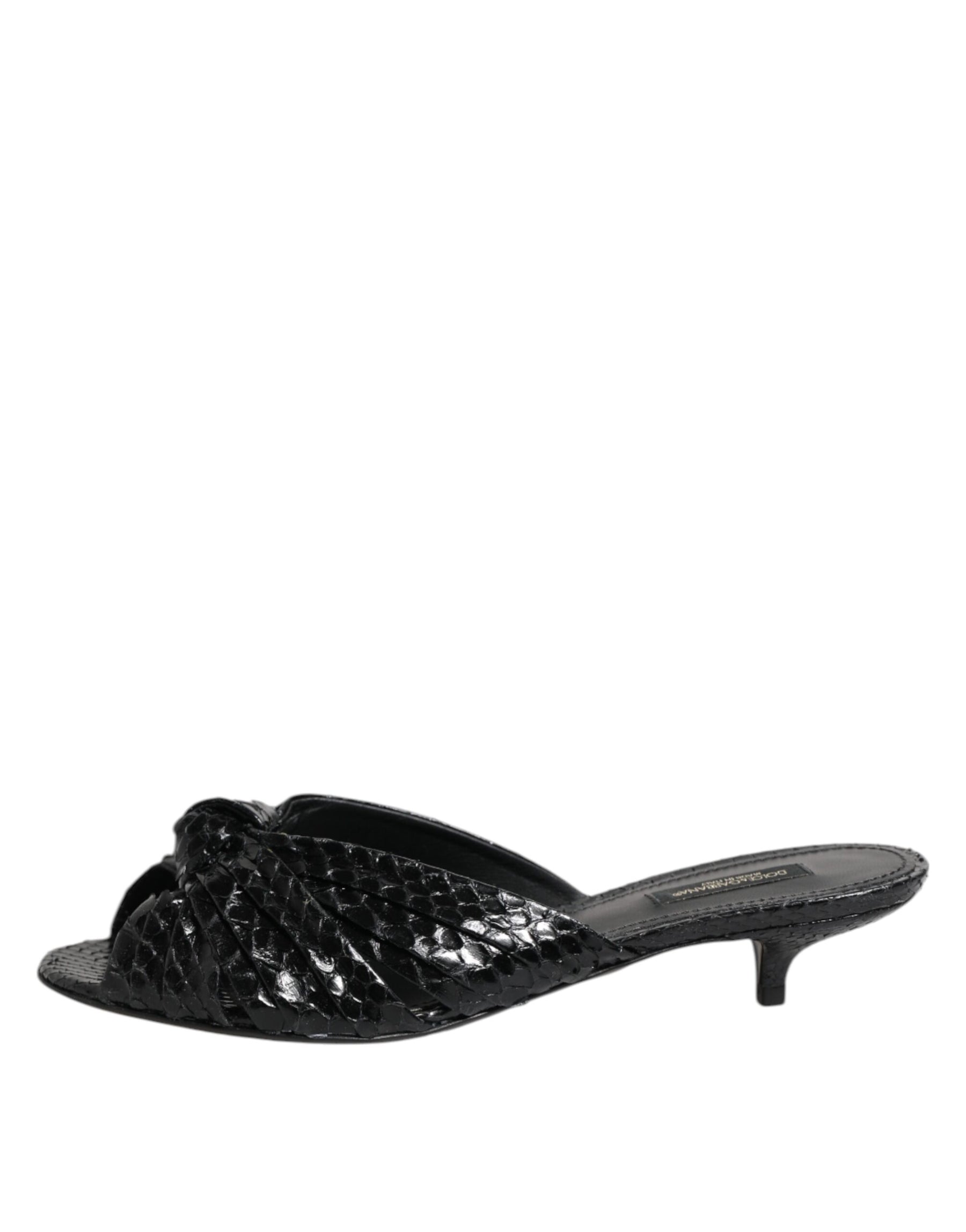 Dolce & Gabbana Black Leather Heels Slides Sandals Shoes | Regal Royce