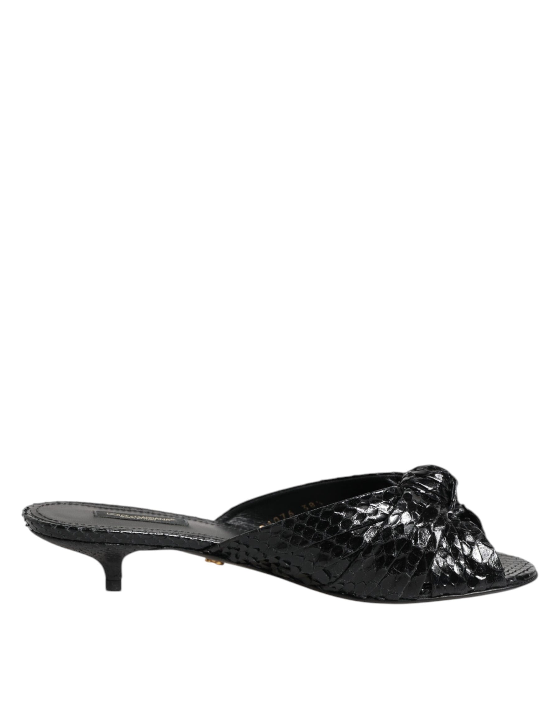 Dolce & Gabbana Black Leather Heels Slides Sandals Shoes | Regal Royce