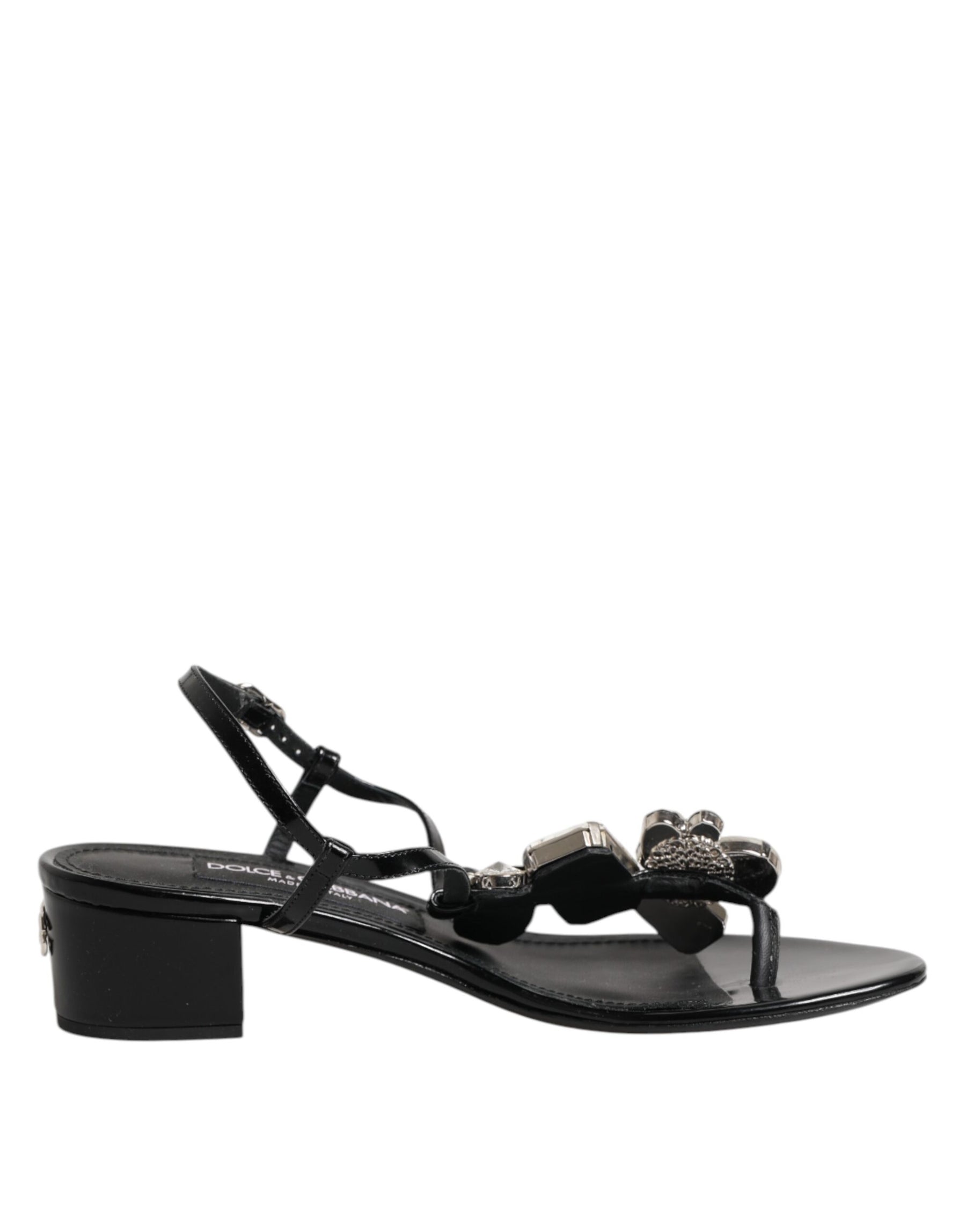Dolce & Gabbana Black Leather Crystal Ankle Strap Sandals Shoes | Regal Royce