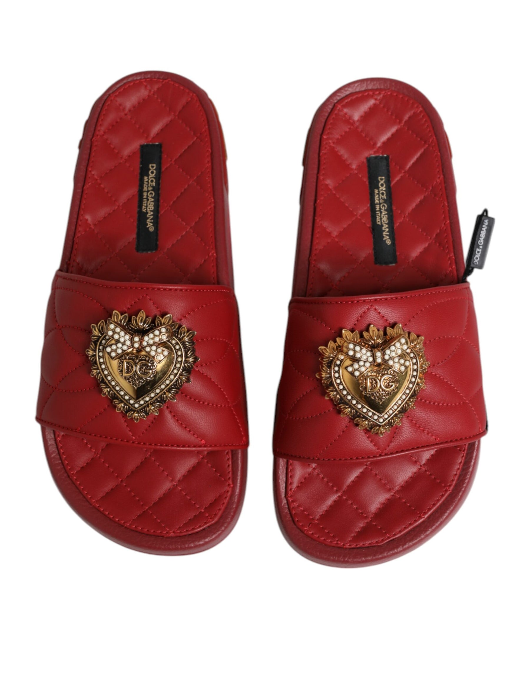Dolce & Gabbana Red Devotion Matelassé Leather Slides Shoes | Regal Royce