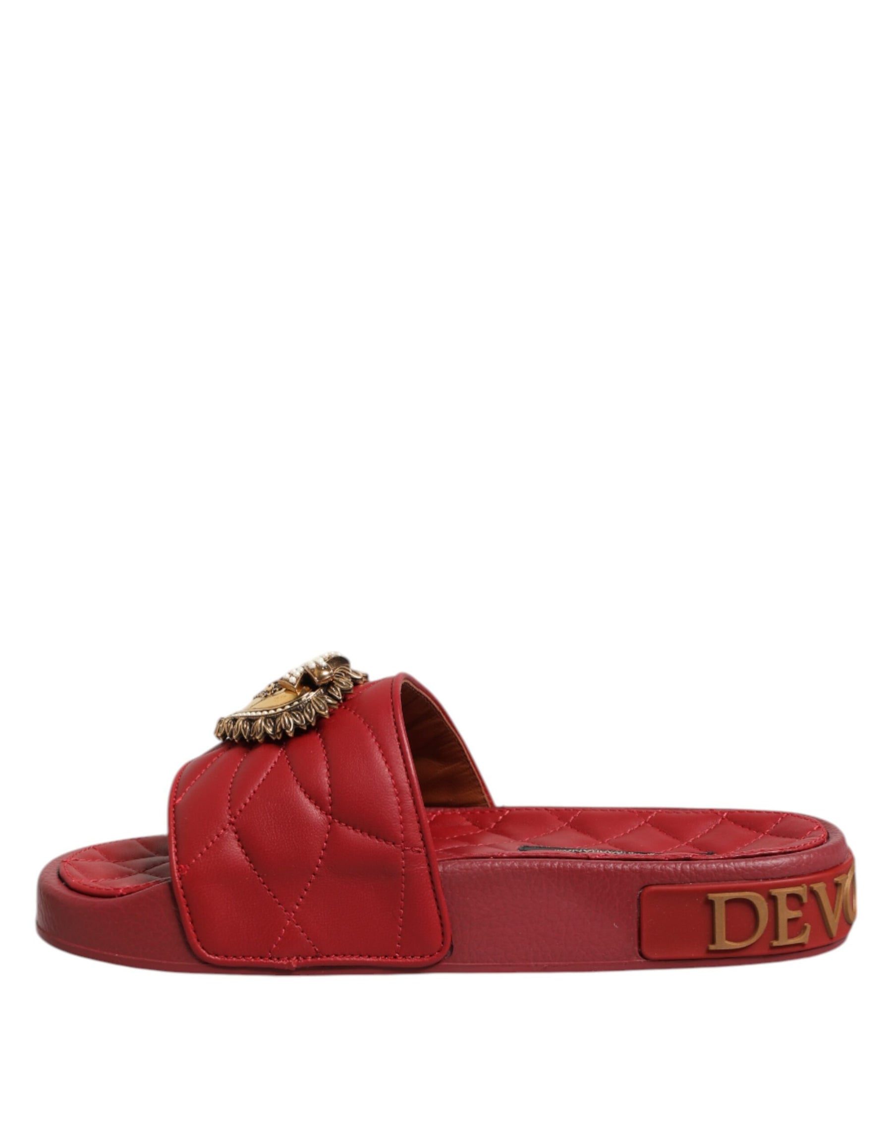 Dolce & Gabbana Red Devotion Matelassé Leather Slides Shoes | Regal Royce