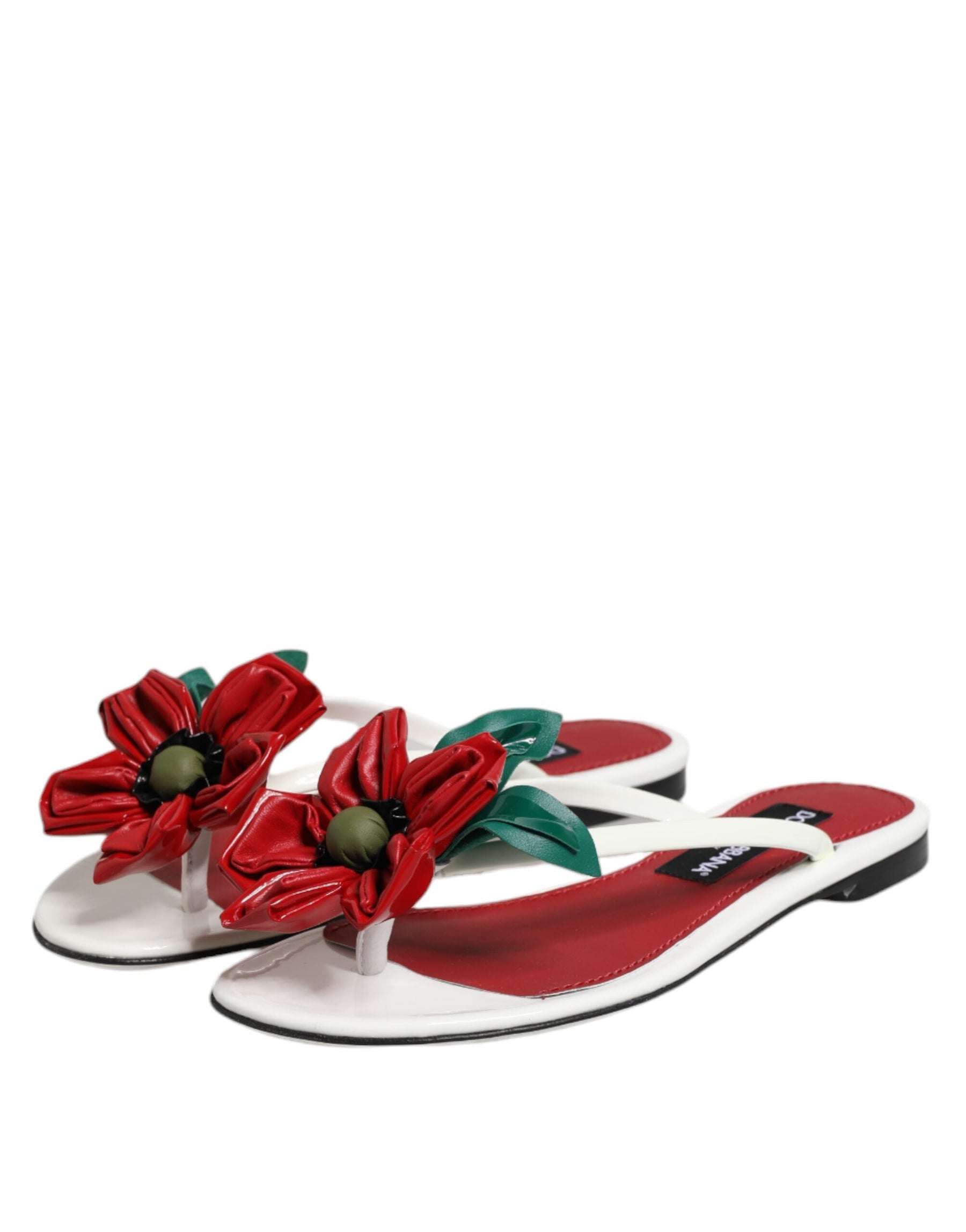 Dolce & Gabbana Red White KEIRA Flower Leather Sandals Shoes | Regal Royce