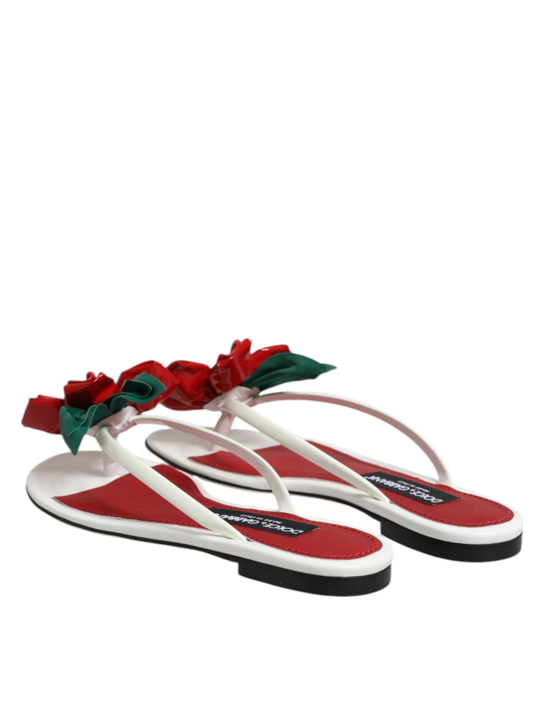 Dolce & Gabbana Red White KEIRA Flower Leather Sandals Shoes | Regal Royce