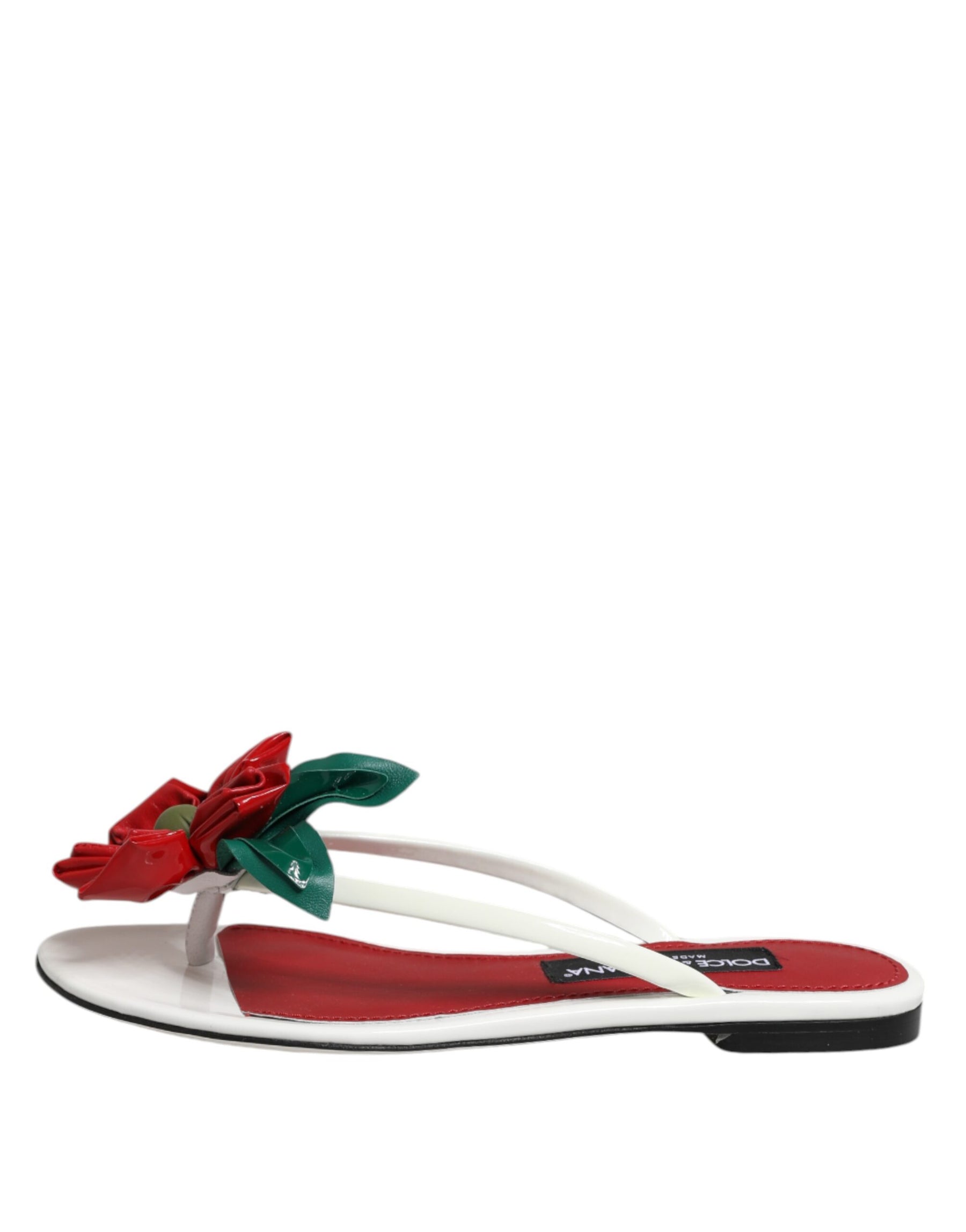 Dolce & Gabbana Red White KEIRA Flower Leather Sandals Shoes | Regal Royce