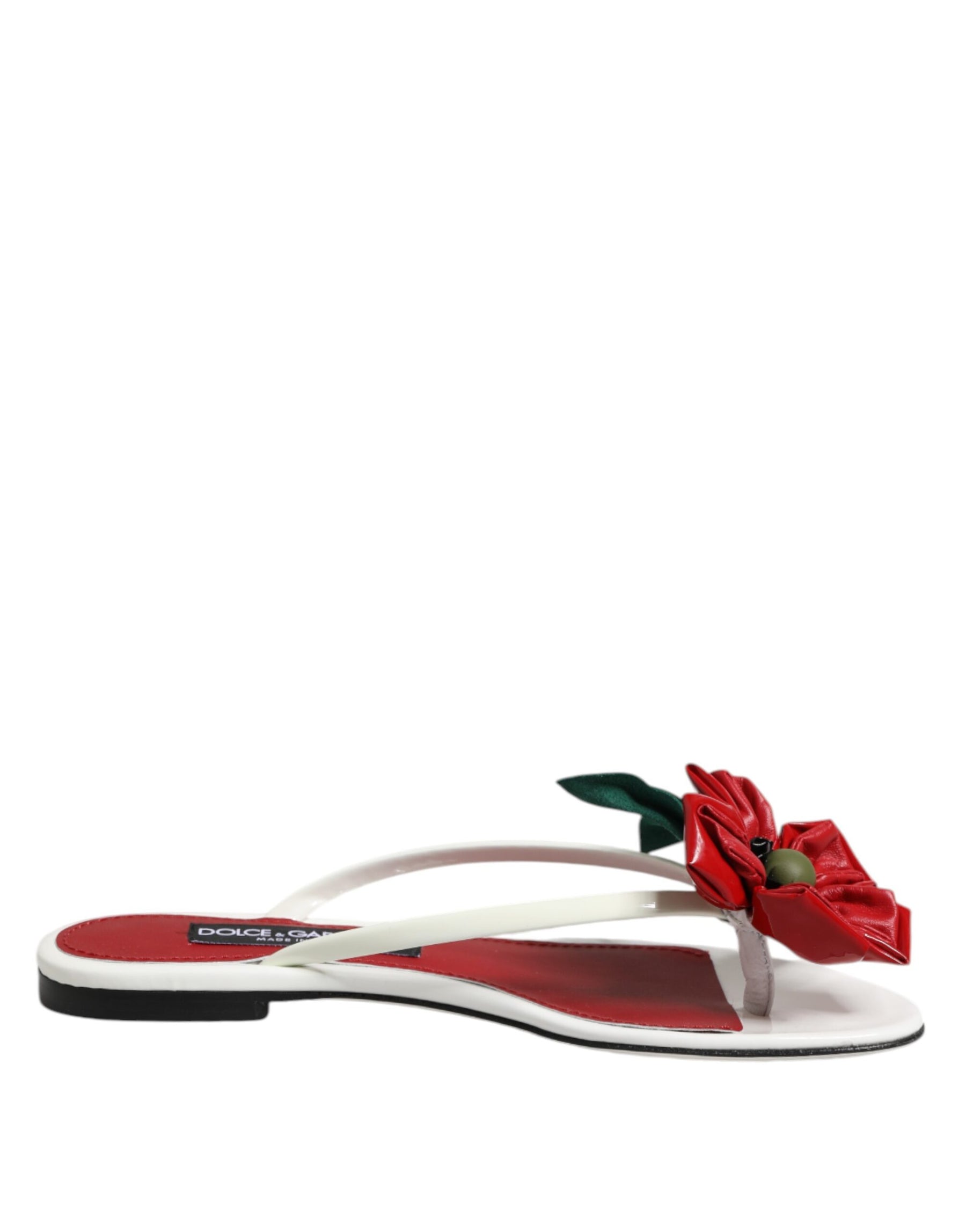 Dolce & Gabbana Red White KEIRA Flower Leather Sandals Shoes | Regal Royce