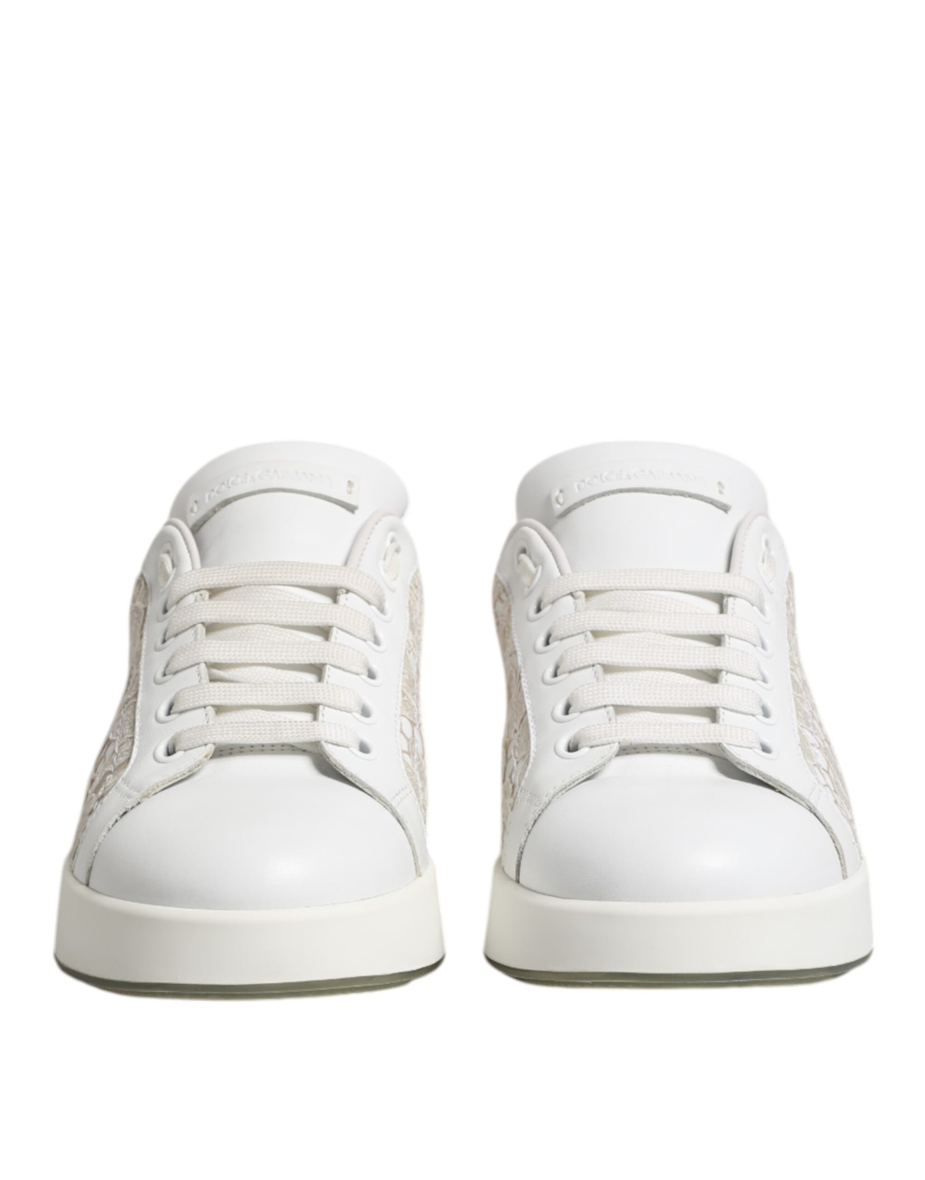 Dolce & Gabbana White Lace Leather Low Top Sneaker Shoes | Regal Royce