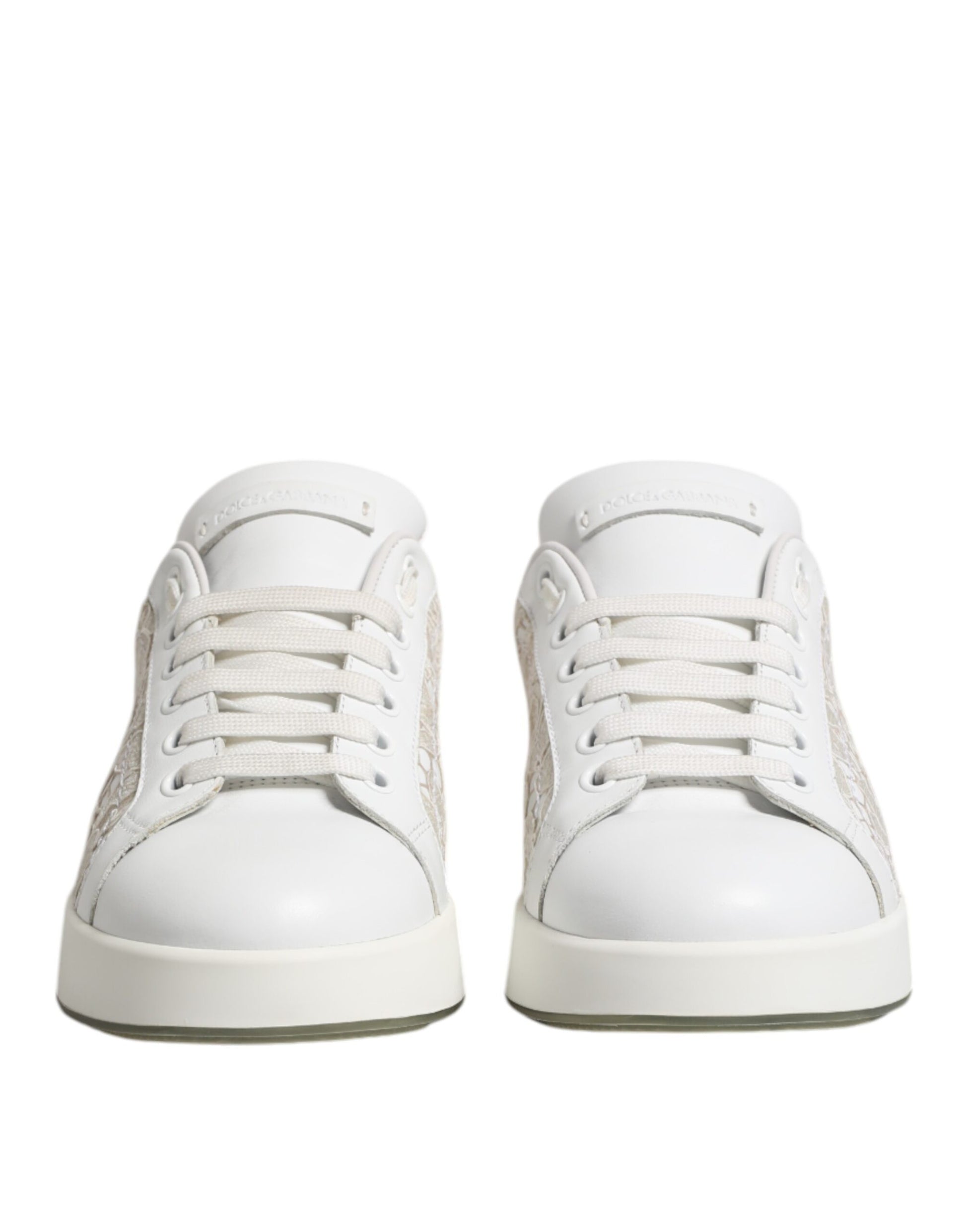 Dolce & Gabbana White Lace Leather Low Top Sneaker Shoes