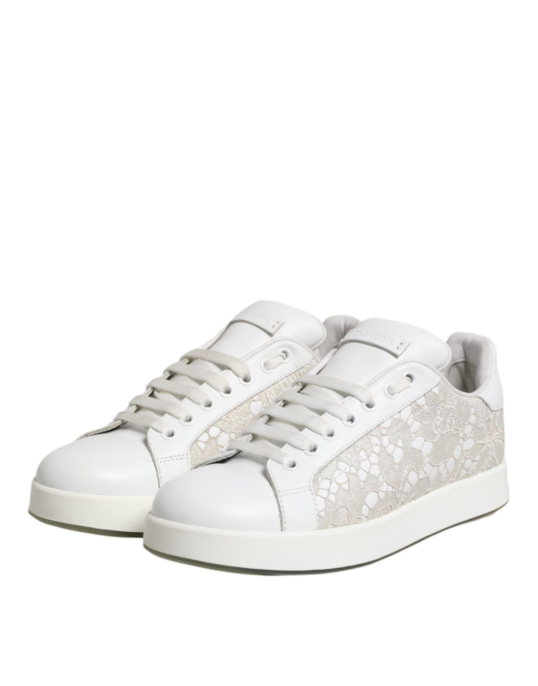 Dolce & Gabbana White Lace Leather Low Top Sneaker Shoes | Regal Royce