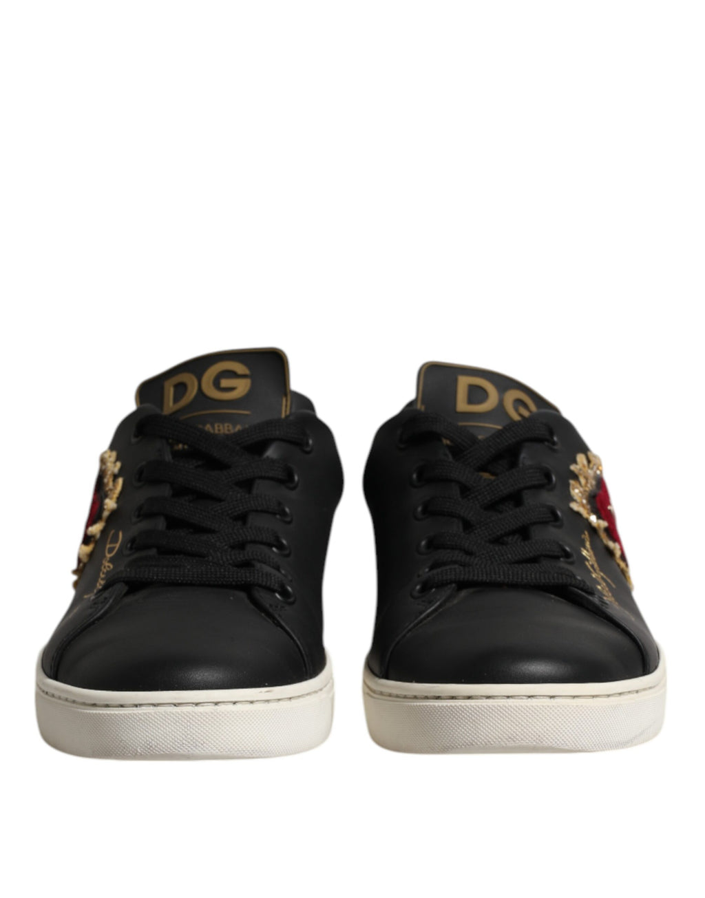Dolce & Gabbana Black Leather Sacred Heart Sneakers Shoes