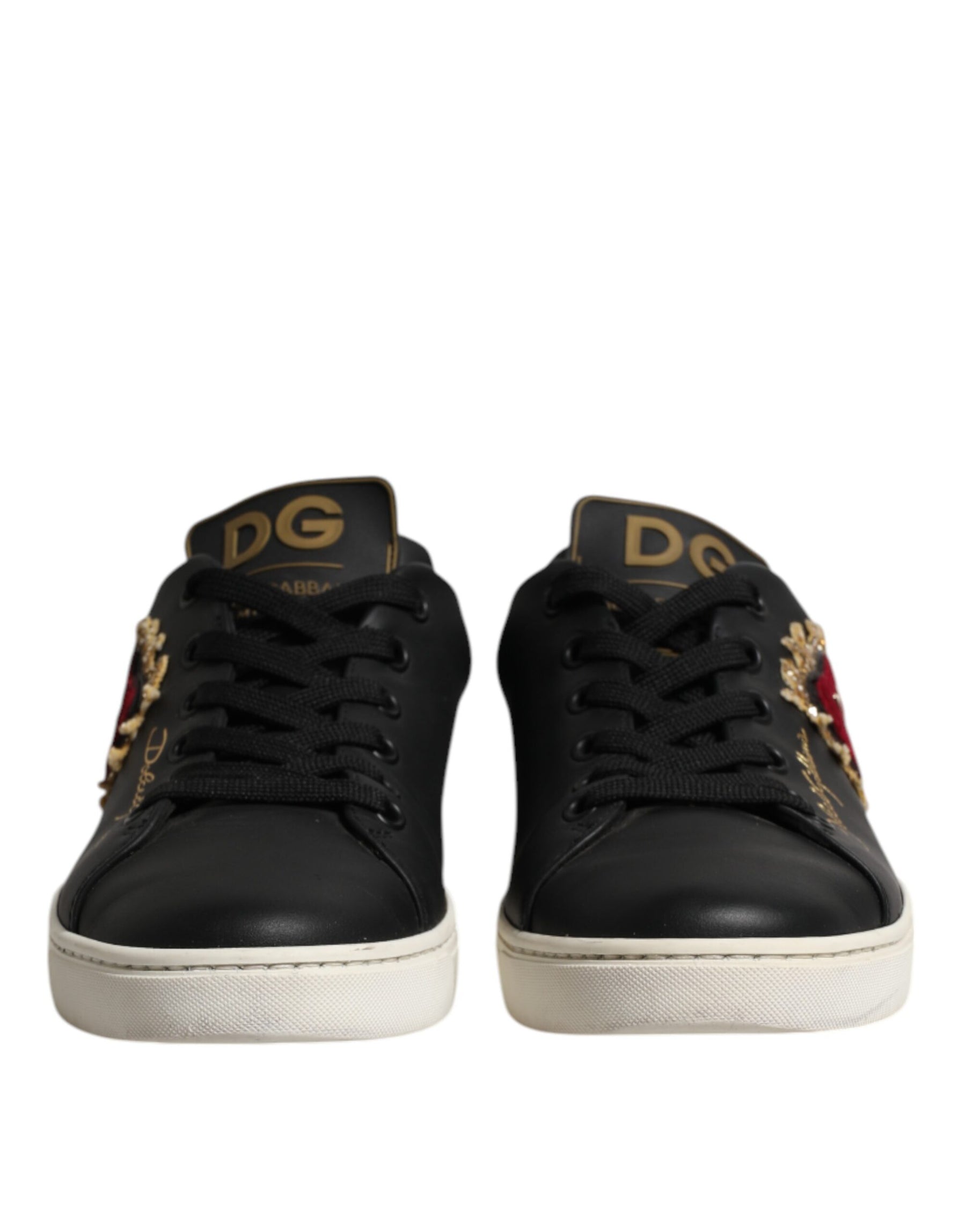 Dolce & Gabbana Black Leather Sacred Heart Sneakers Shoes | Regal Royce