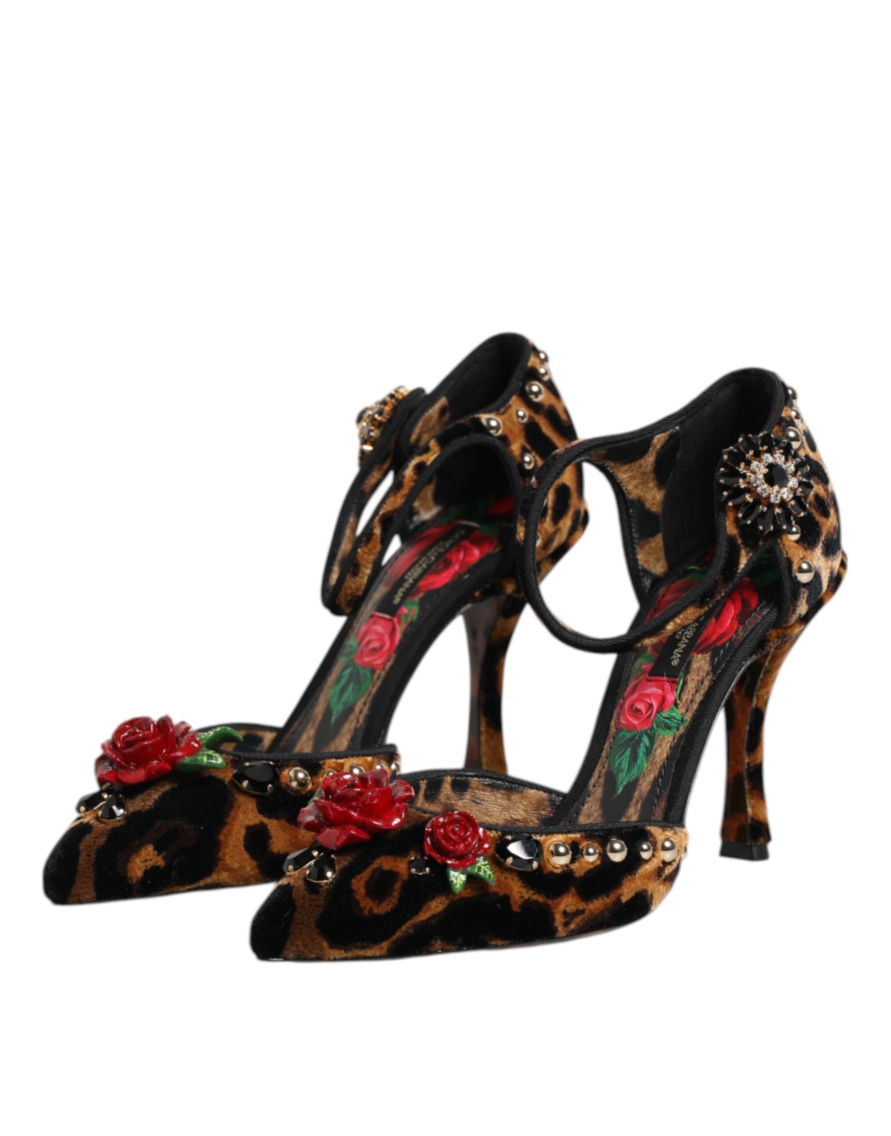 Dolce & Gabbana Brown Leopard Crystal Roses Pumps Shoes | Regal Royce