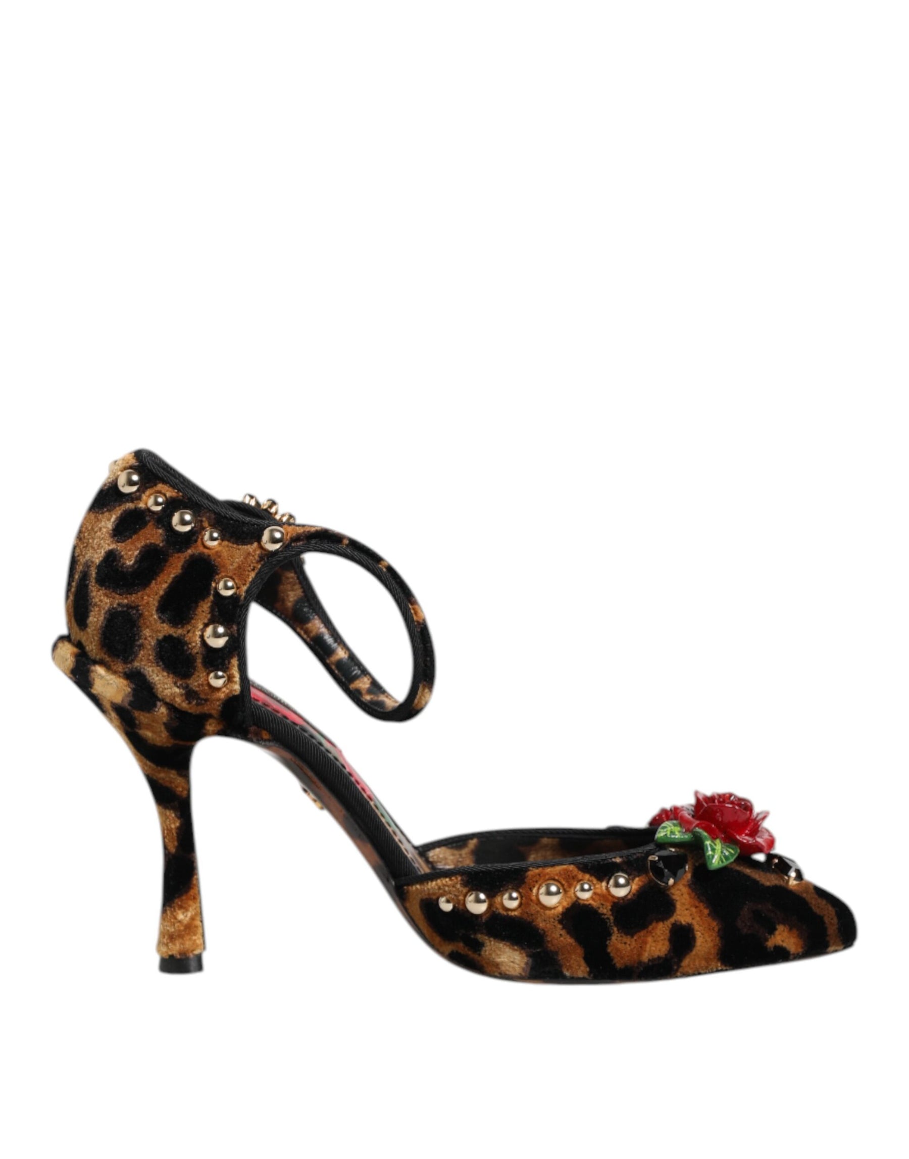 Dolce & Gabbana Brown Leopard Crystal Roses Pumps Shoes | Regal Royce