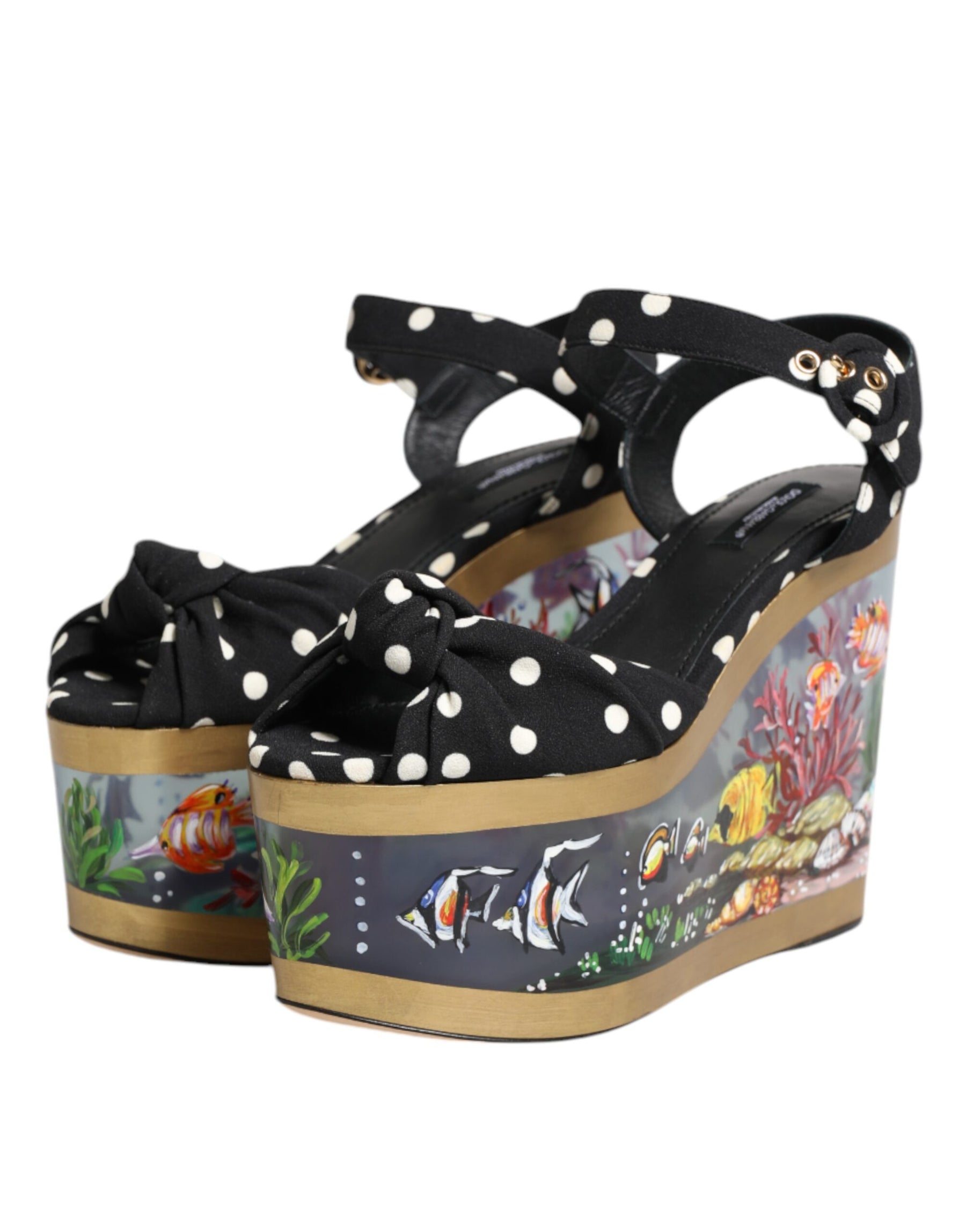 Dolce & Gabbana Multicolor Fish Polka Dot Wedge Sandals Shoes | Regal Royce