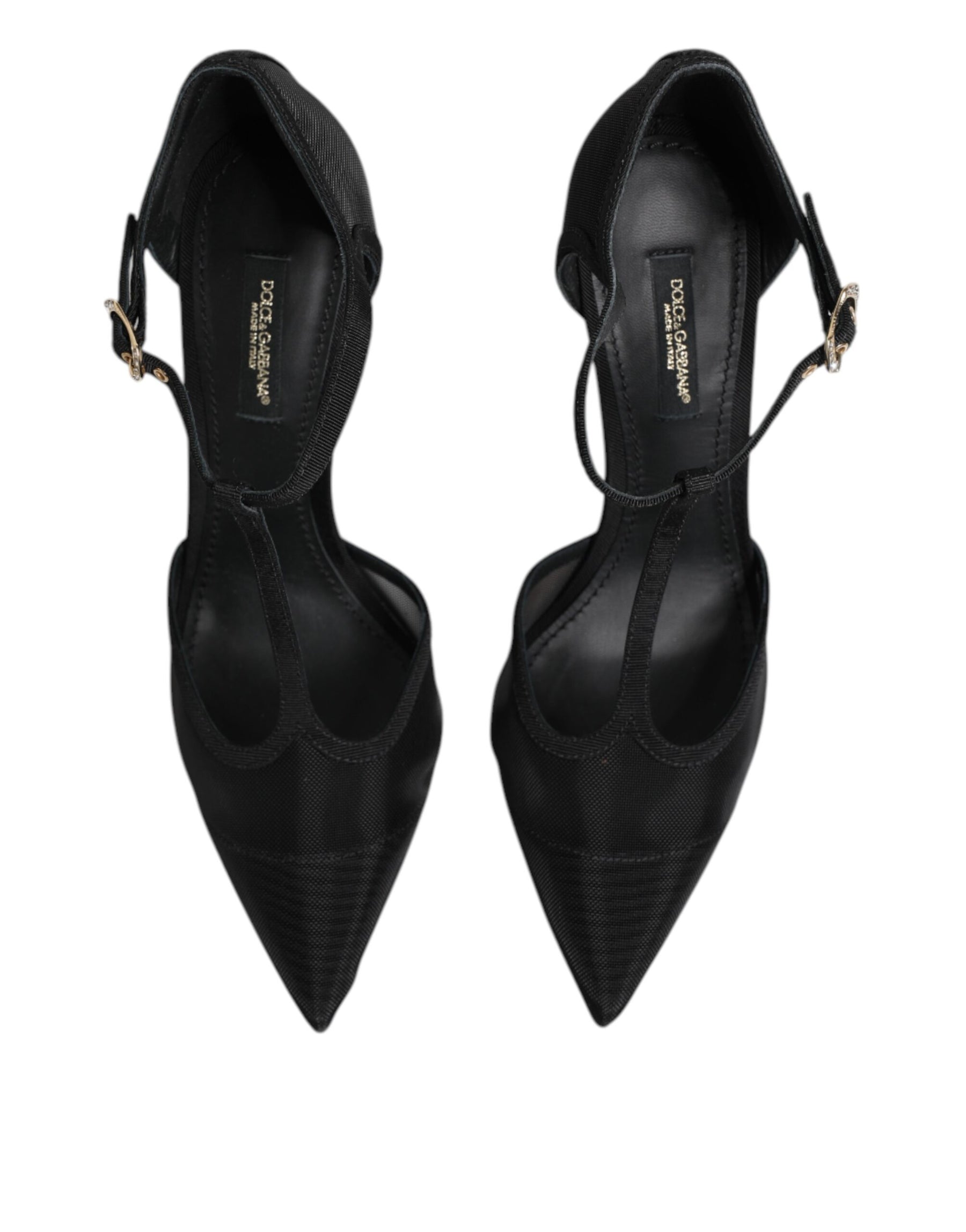 Dolce & Gabbana Black Mesh T-strap Stiletto High Heels Shoes | Regal Royce