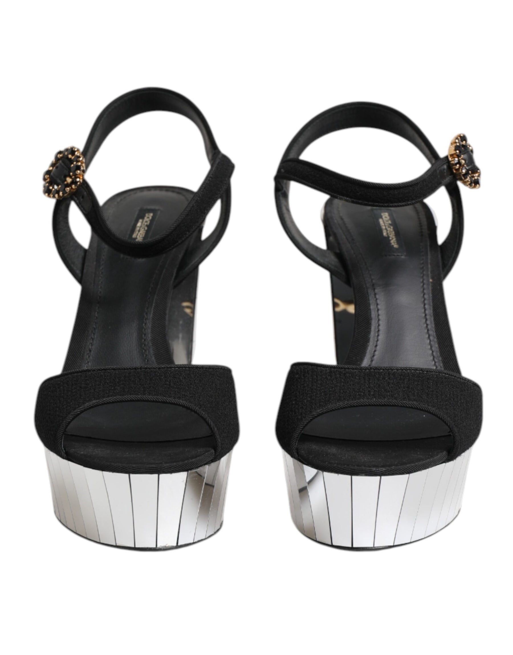 Dolce & Gabbana Black Crystal Ankle Strap Keira Sandal Shoes | Regal Royce