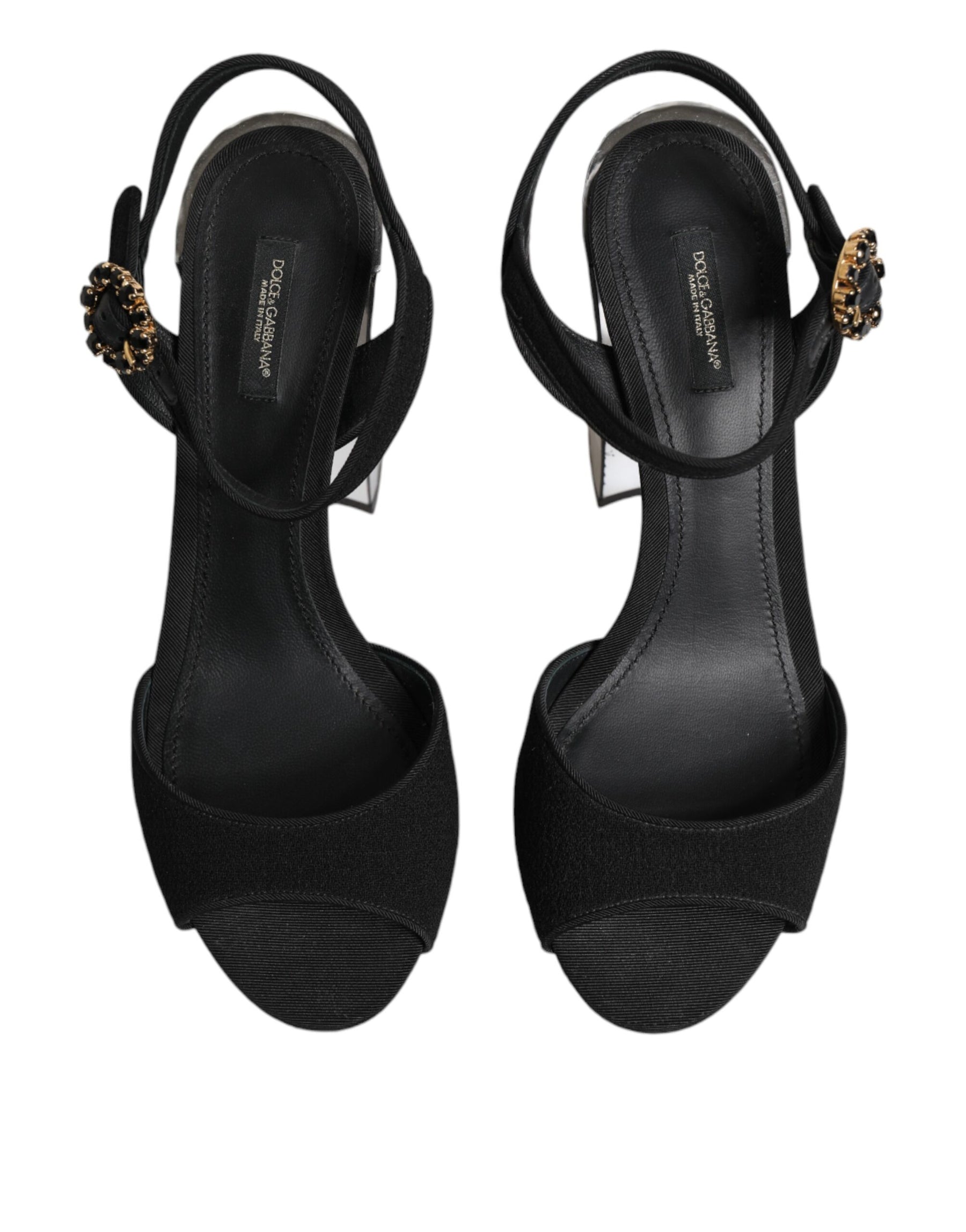 Dolce & Gabbana Black Crystal Ankle Strap Keira Sandal Shoes | Regal Royce