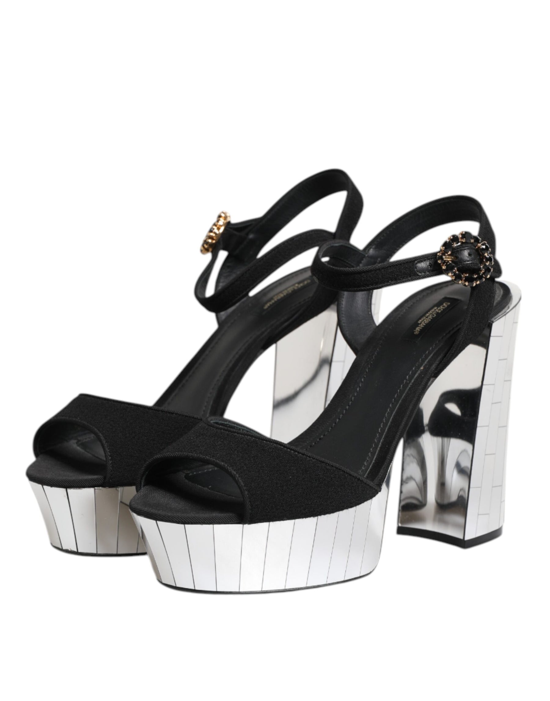 Dolce & Gabbana Black Crystal Ankle Strap Keira Sandal Shoes | Regal Royce
