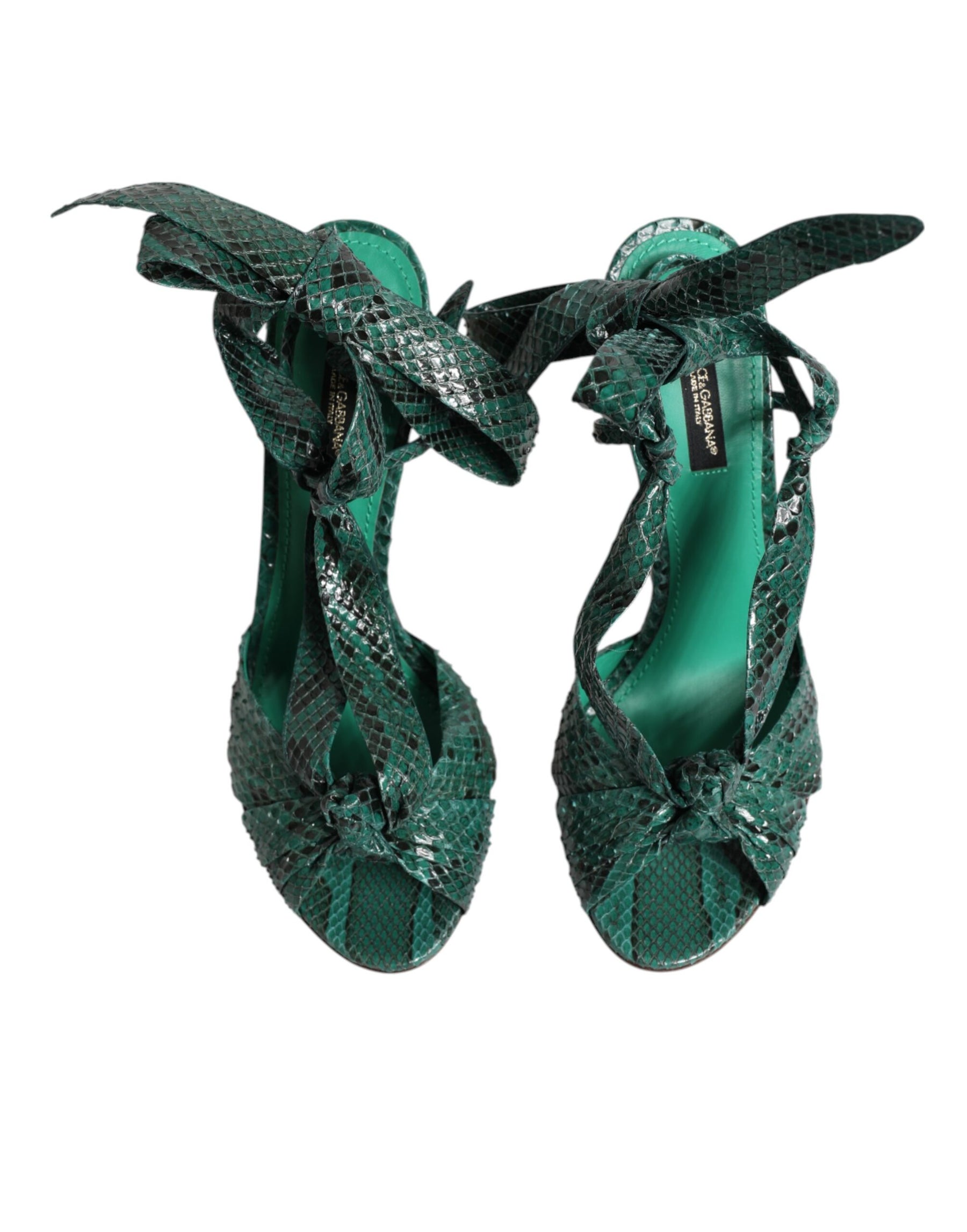 Dolce & Gabbana Green Python Leather Heels Sandals Shoes | Regal Royce