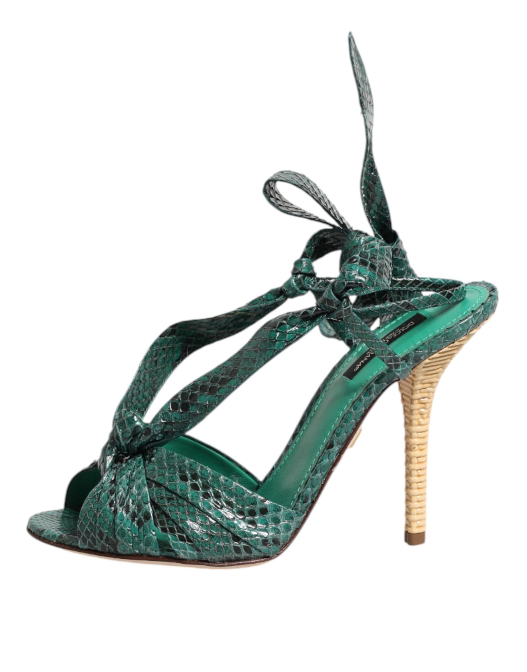 Dolce & Gabbana Green Python Leather Heels Sandals Shoes | Regal Royce