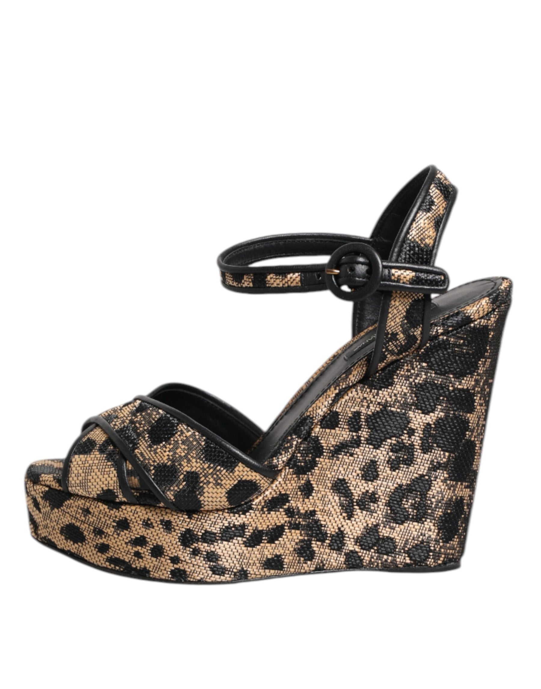 Dolce & Gabbana Brown Leopard Wedges Ankle Strap Sandals Shoes | Regal Royce
