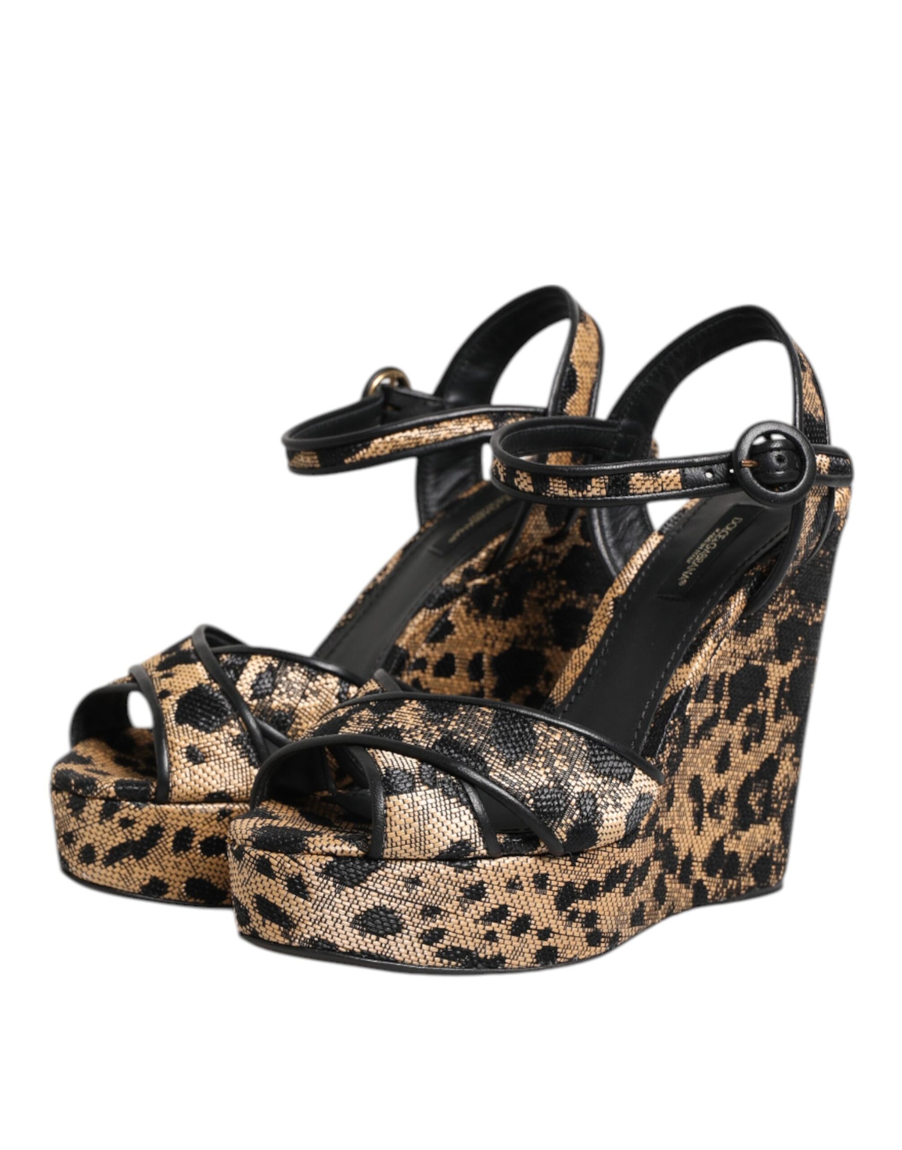 Dolce & Gabbana Brown Leopard Wedges Ankle Strap Sandals Shoes | Regal Royce
