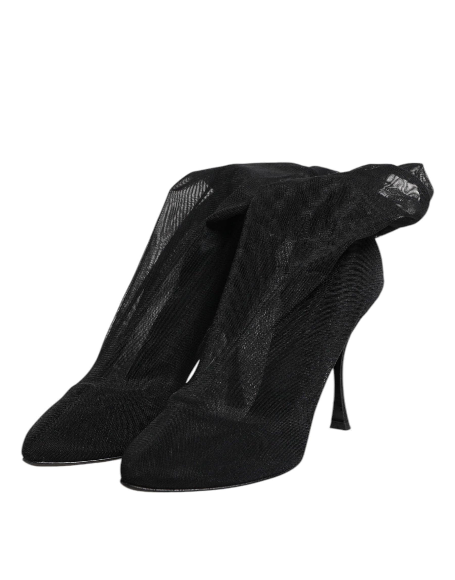 Dolce & Gabbana Black Silk Stretch Mesh Sock Boots Shoes | Regal Royce