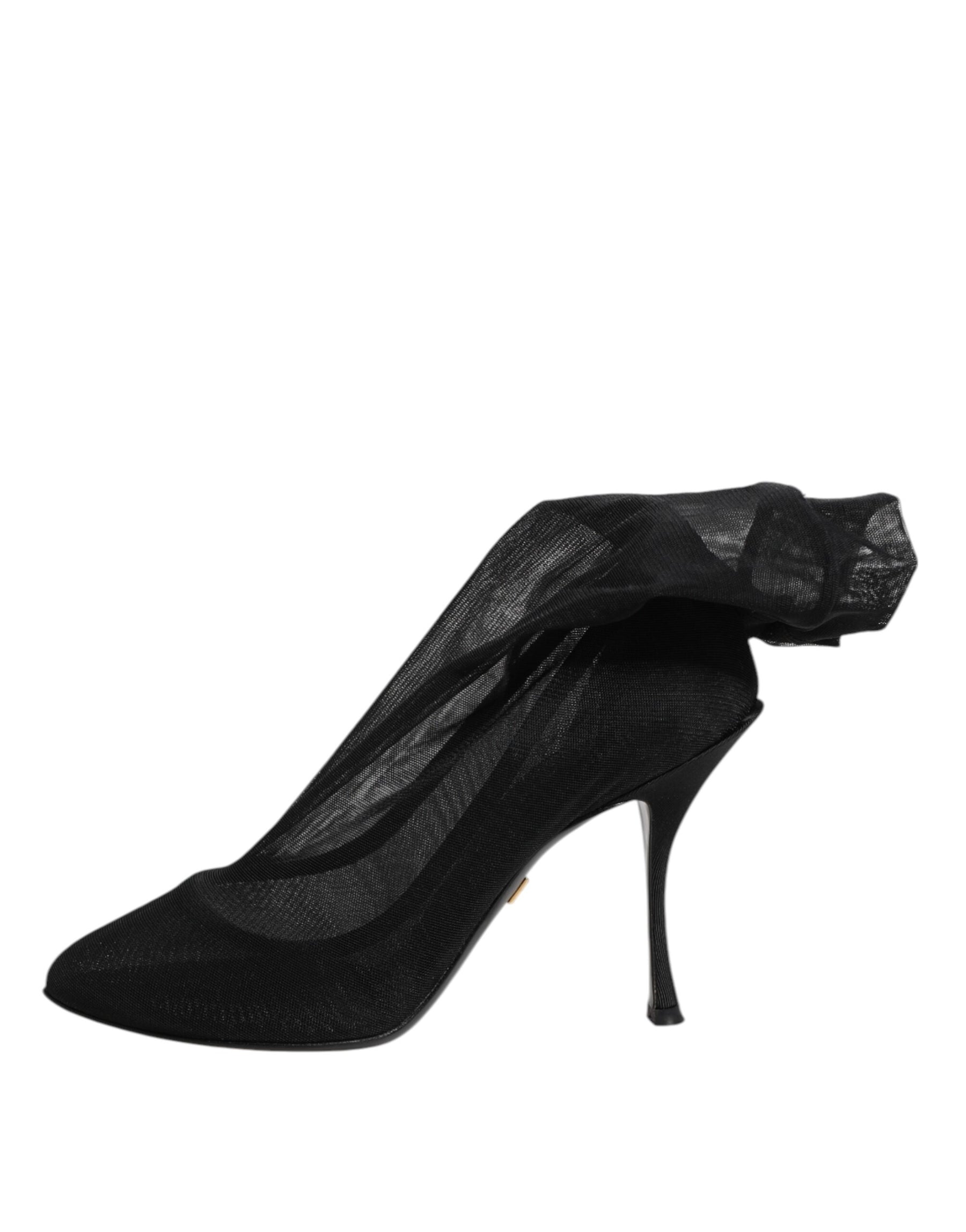 Dolce & Gabbana Black Silk Stretch Mesh Sock Boots Shoes | Regal Royce