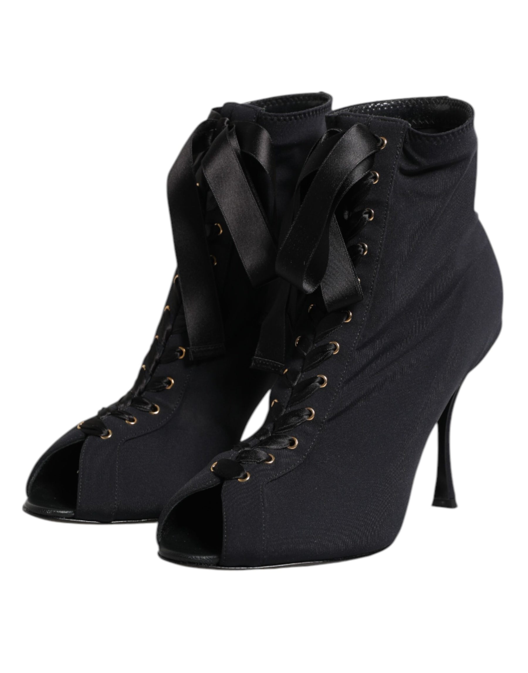 Dolce & Gabbana Black Stiletto Heels Lace Up Boots Shoes | Regal Royce