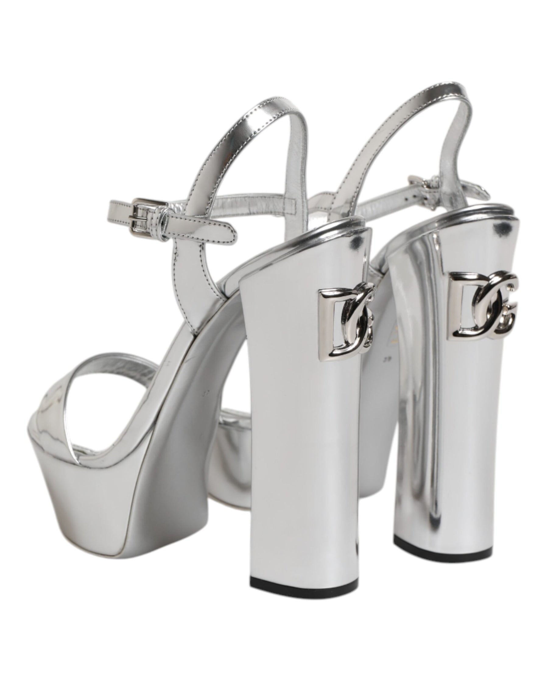 Dolce & Gabbana Silver Leather Platform Keira Sandals Shoes | Regal Royce