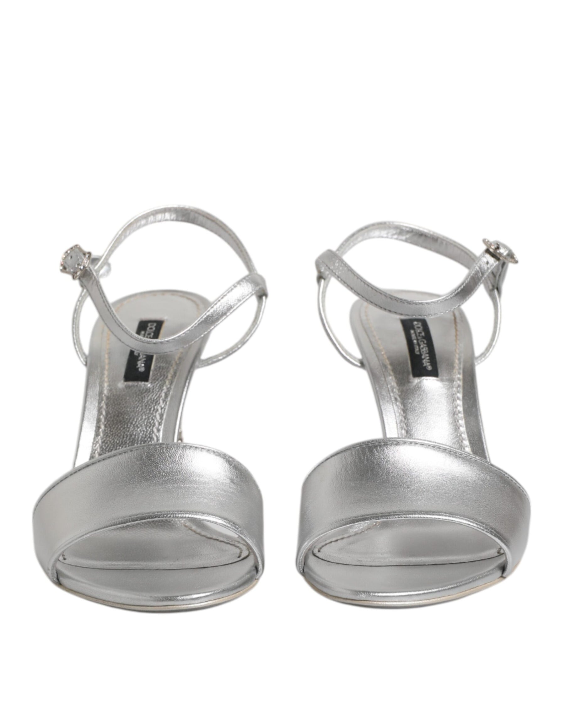 Dolce & Gabbana Silver Leather DG Heels Keira Sandals Shoes | Regal Royce