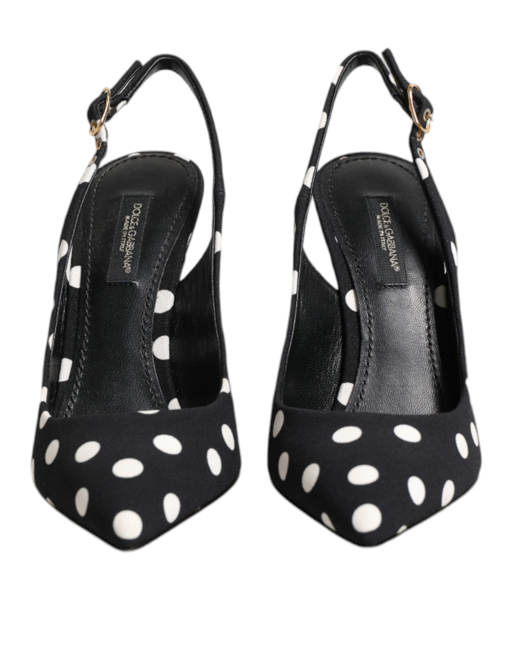 Dolce & Gabbana Black White Dotted Stiletto Slingback Shoes | Regal Royce