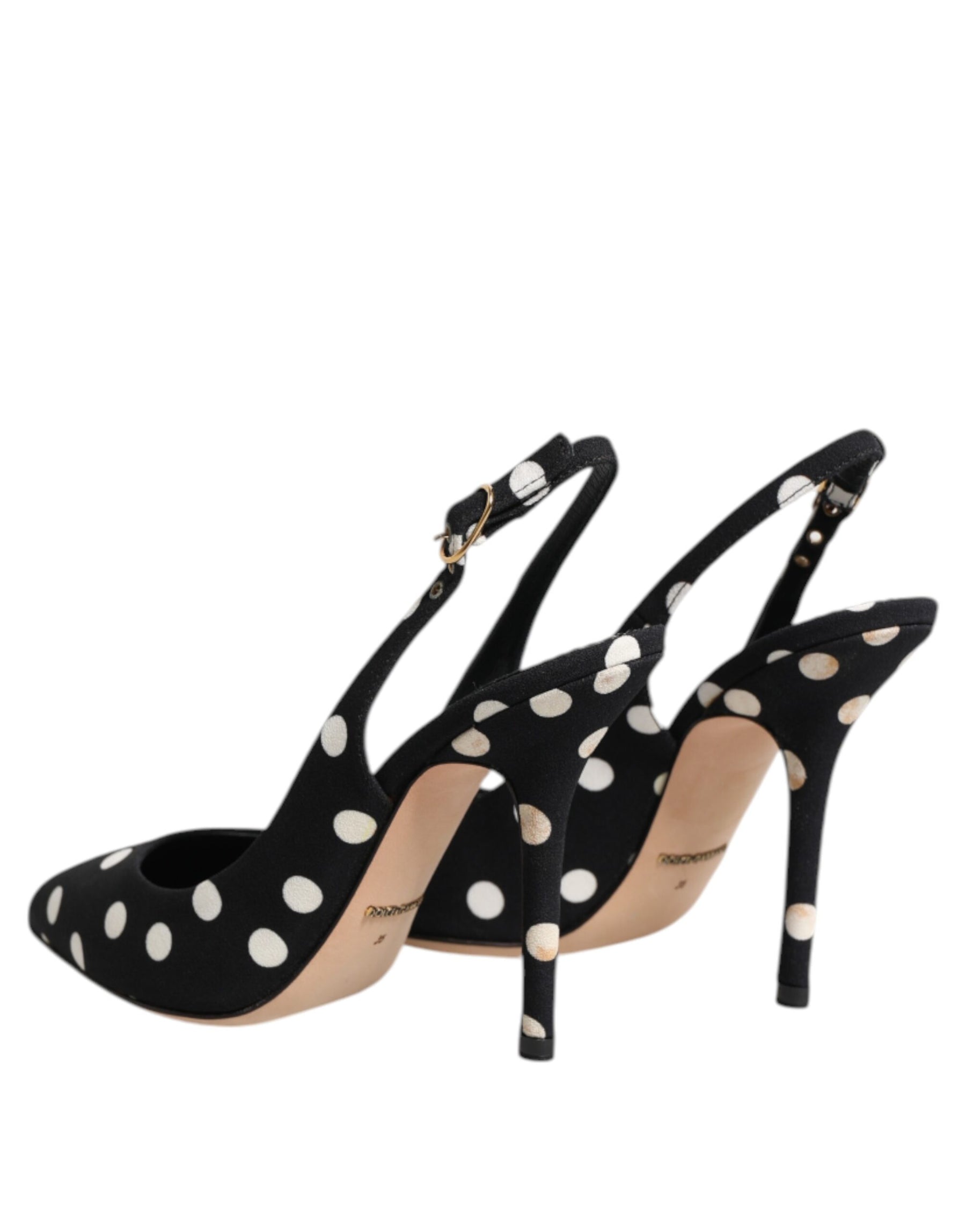Dolce & Gabbana Black White Dotted Stiletto Slingback Shoes | Regal Royce