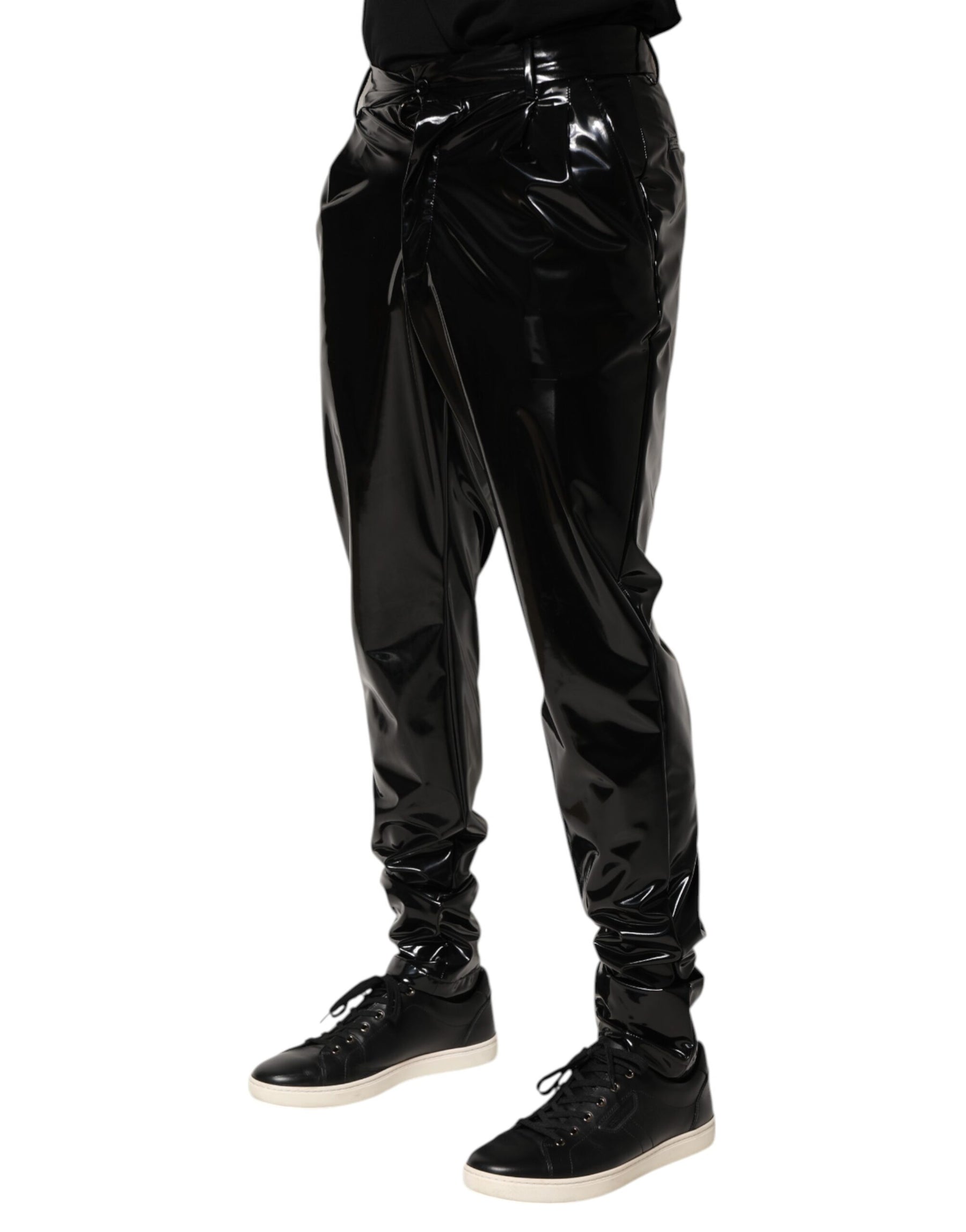 Dolce & Gabbana Black Polyester Mid Waist Men Trouser Pants | Regal Royce