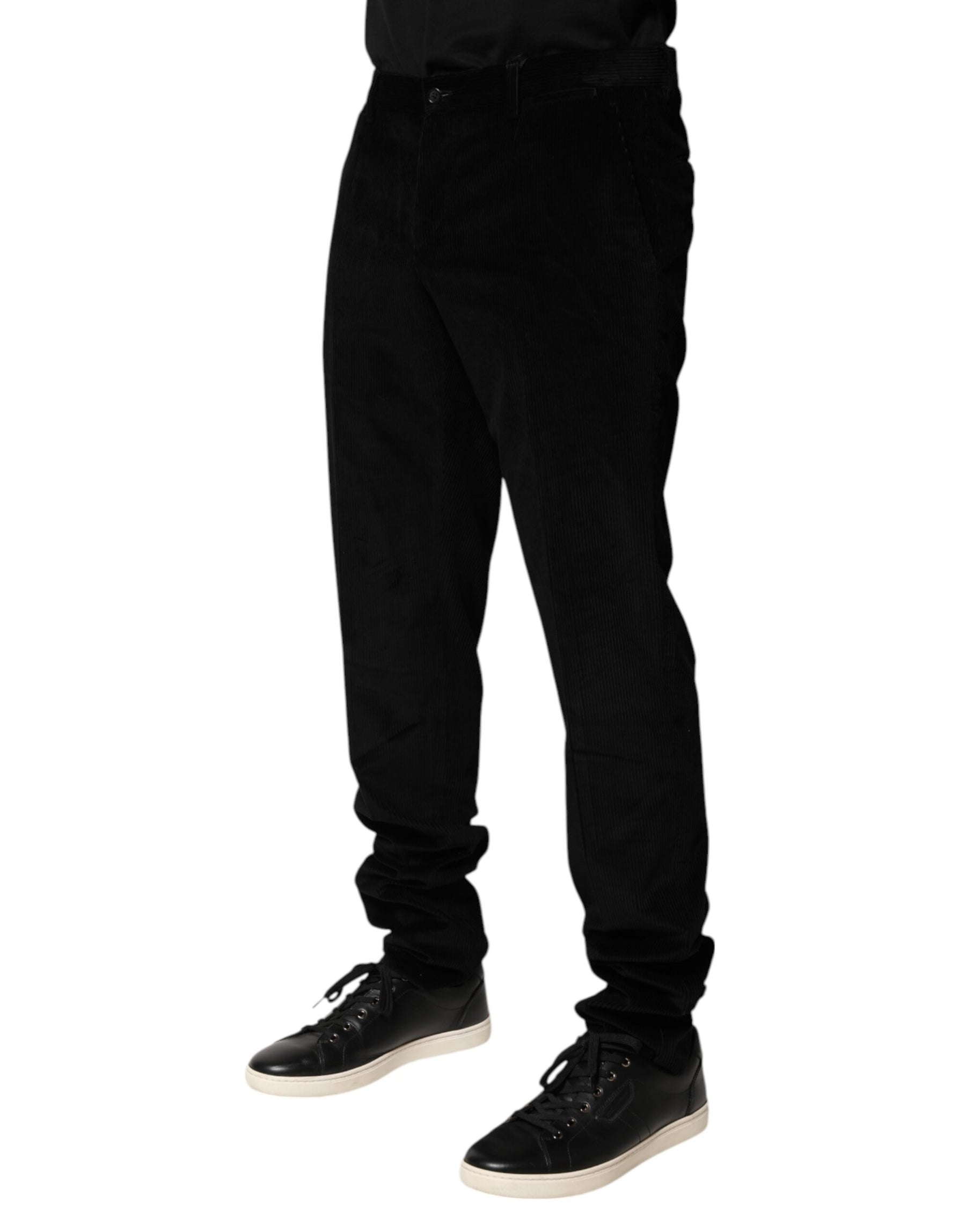 Dolce & Gabbana Black Cotton Men Dress Formal Trouser Pants | Regal Royce