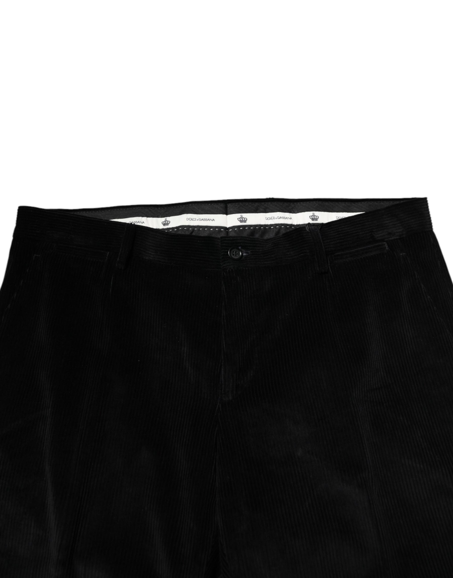 Dolce & Gabbana Black Cotton Men Dress Formal Trouser Pants | Regal Royce