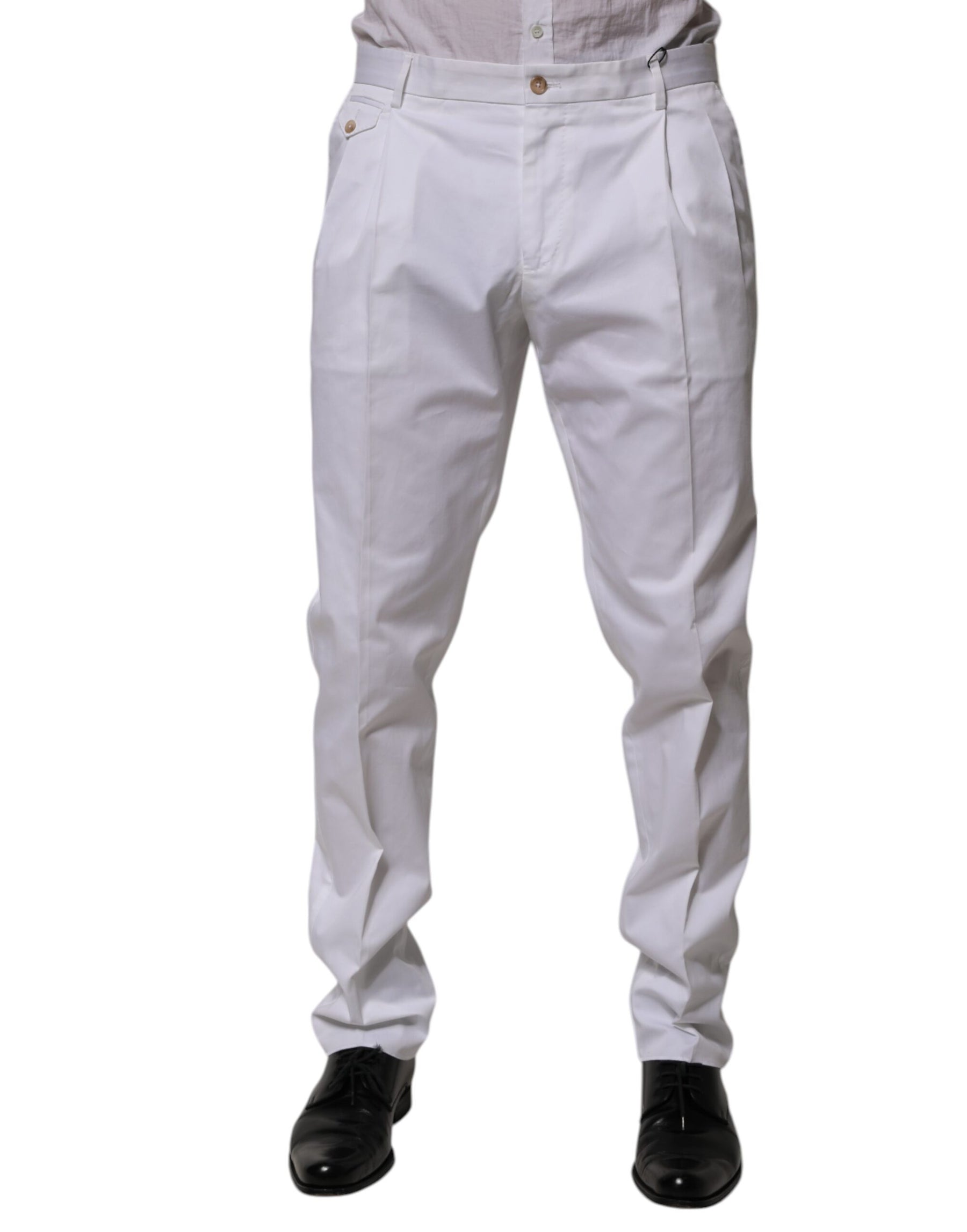Dolce & Gabbana White Cotton Dress Slim Formal Trouser Pants | Regal Royce