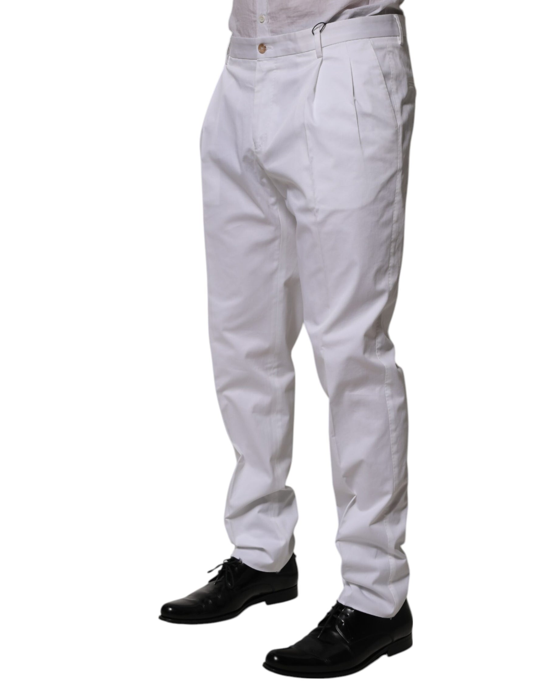 Dolce & Gabbana White Cotton Dress Slim Formal Trouser Pants | Regal Royce